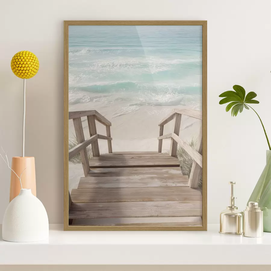 Fototapeta Drewniane schody prowadzące do turkusowej plaży f46163