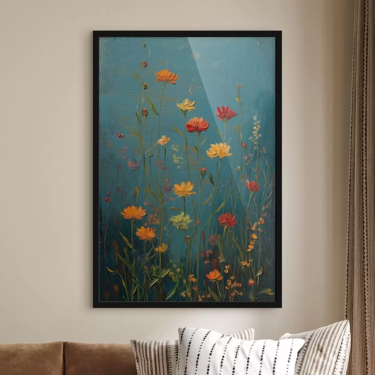 Plakat Kwiaty polne na ciemnym turkusowym tle f46169