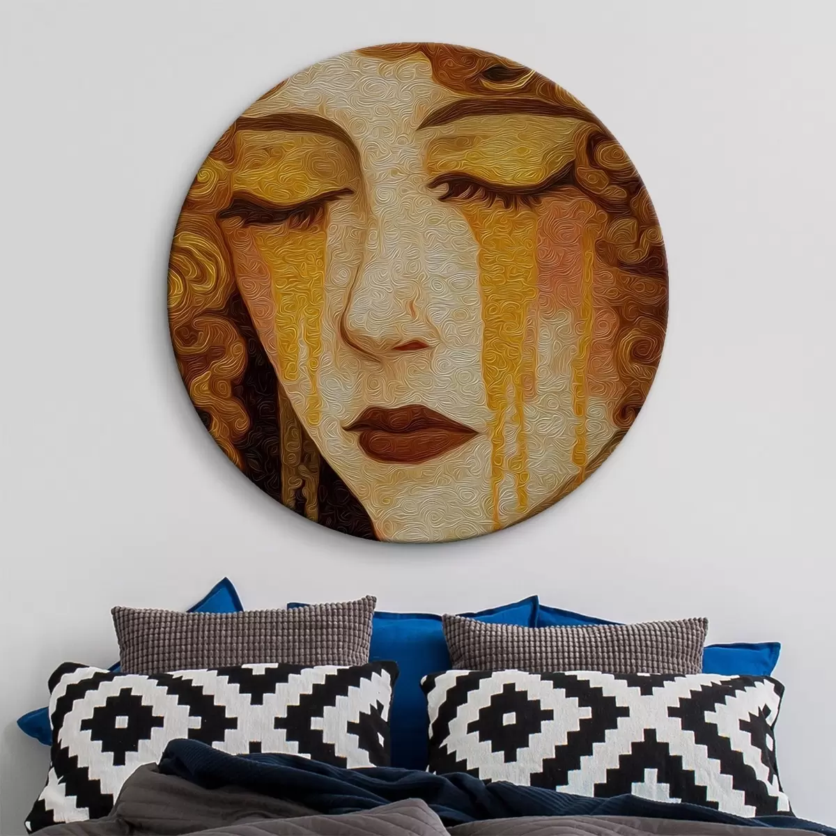 Okrągłe obrazy Portret kobiety o rudych włosach i ozdobnym makijażu r46149