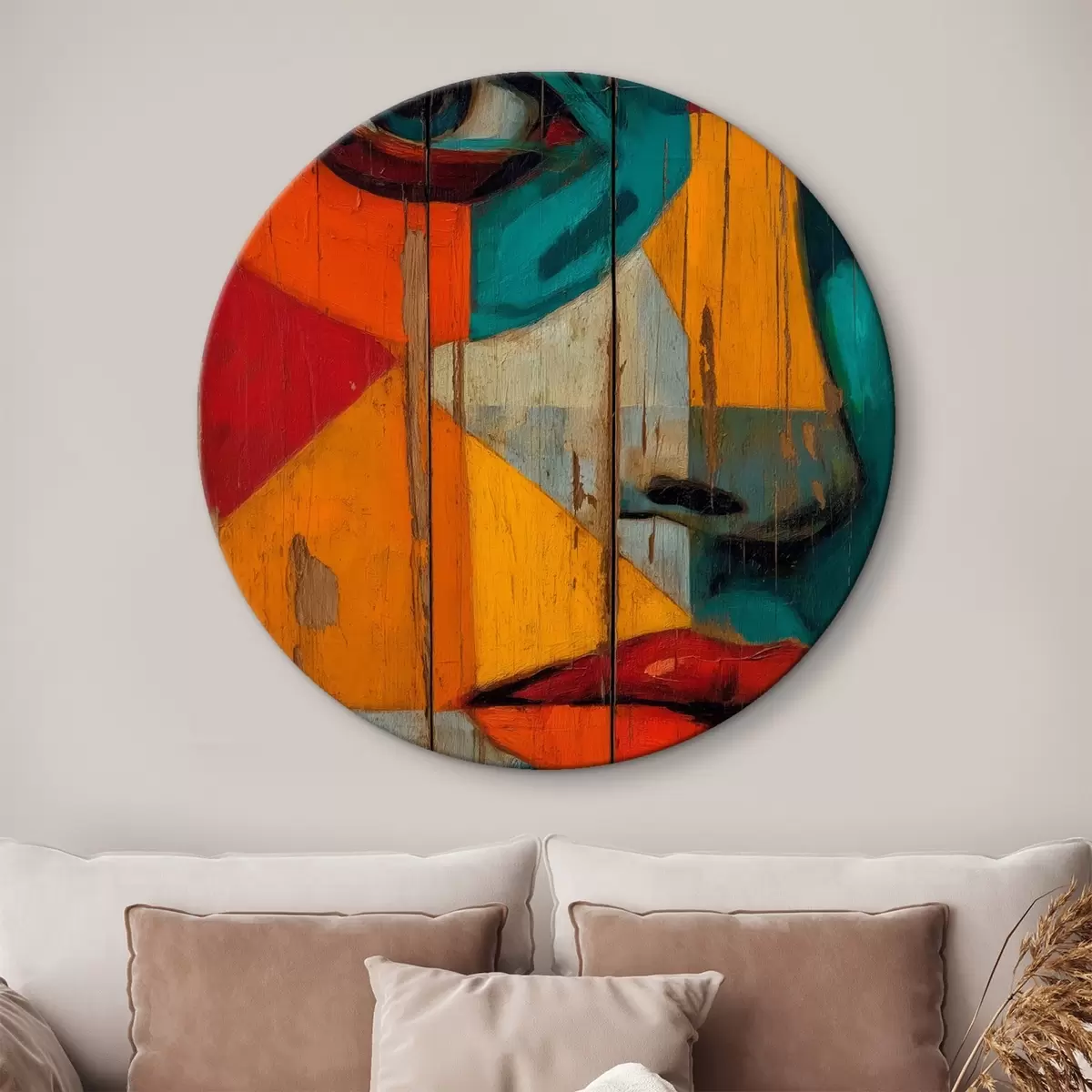 Okrągłe obrazy Jasny geometryczny portret twarzy na drewnianych deskach r46165