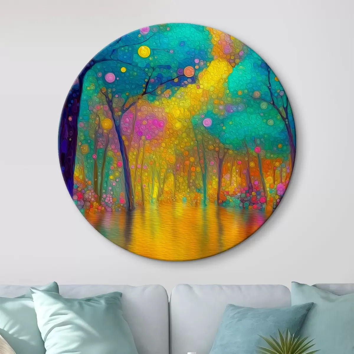 Okrągłe obrazy Żywy, fantastyczny las z odbiciami w wodzie r46171