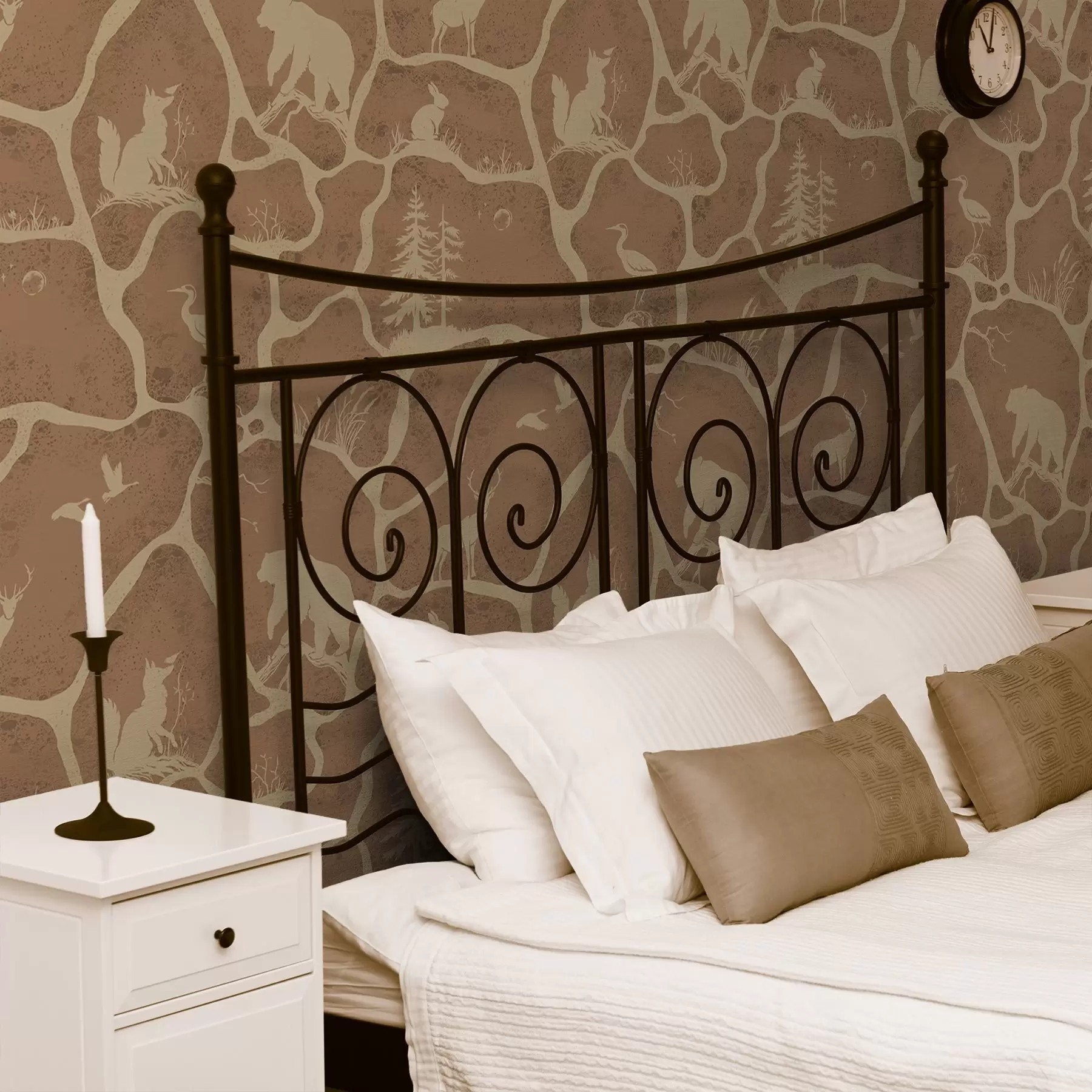 Fototapeta Sylwetki zwierząt i drzew w naturalnym krajobrazie z fakturą kamienia a00727