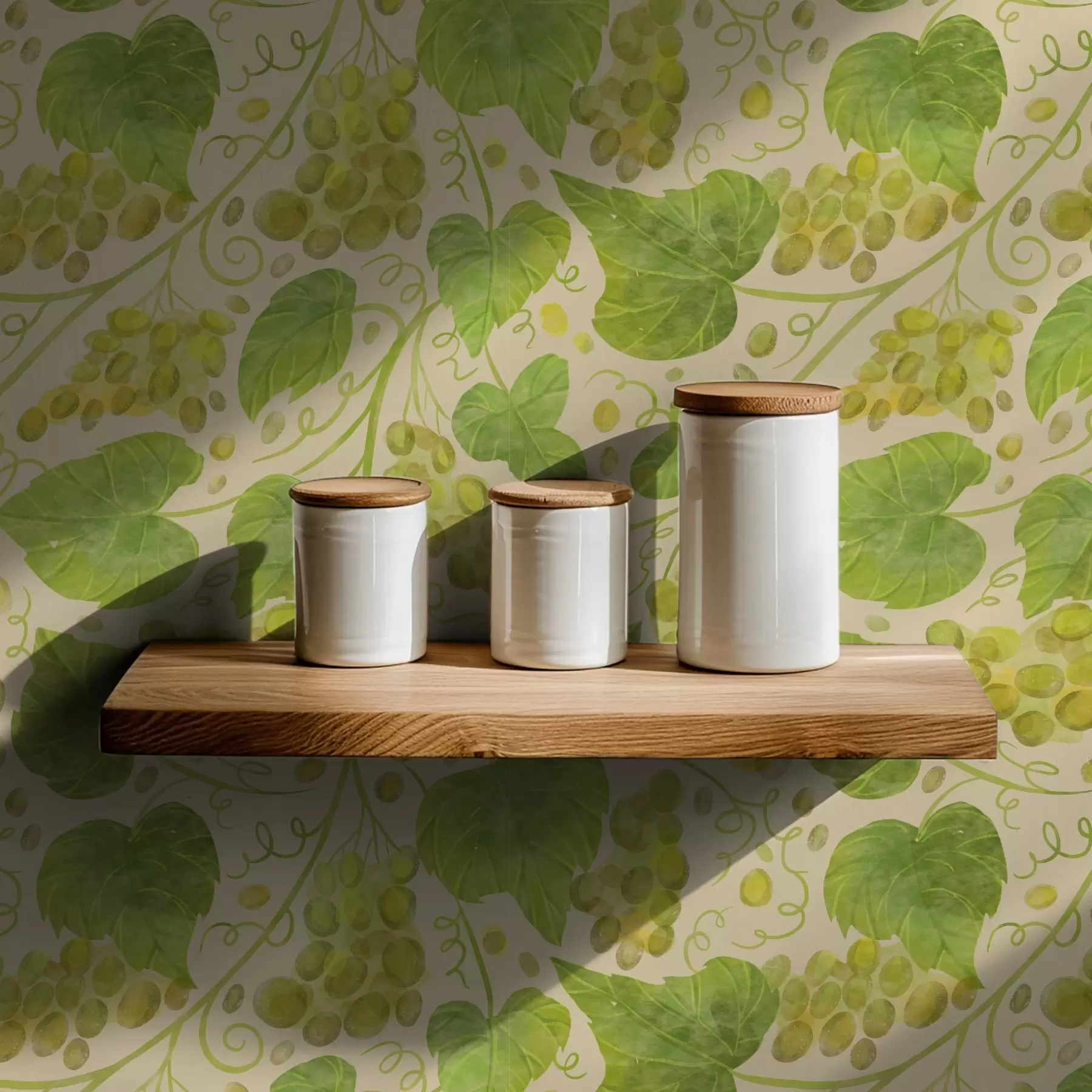 Fototapeta Winogrona i zielone liście na jasnym tle a00834