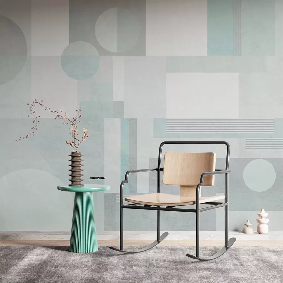 Fototapeta abstrakcyjna geometria w odcieniach szarości i zieleni w04635v3