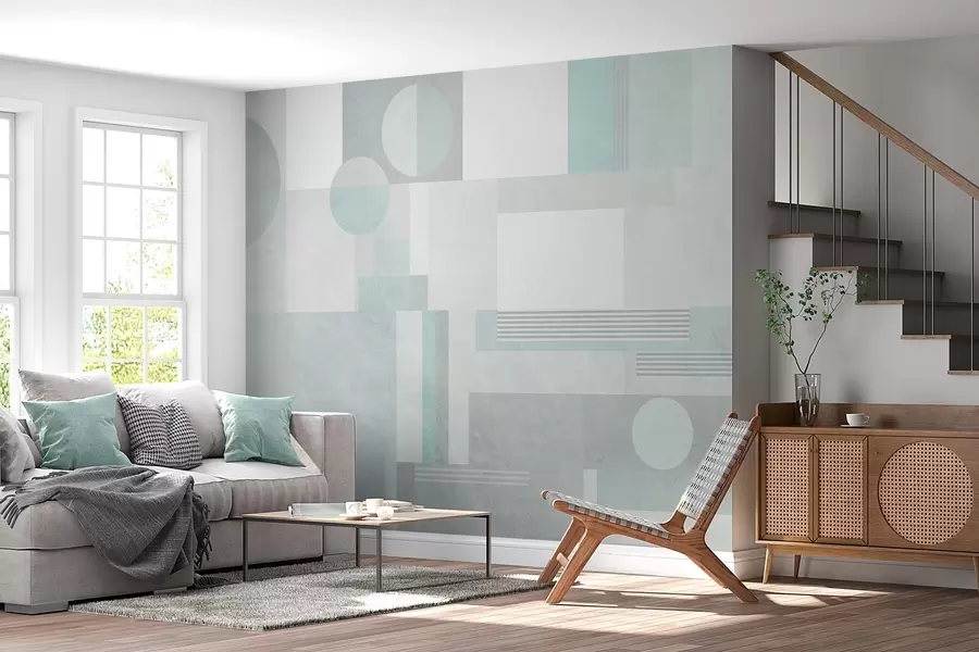 Fototapeta abstrakcyjna geometria w odcieniach szarości i zieleni w04635v3