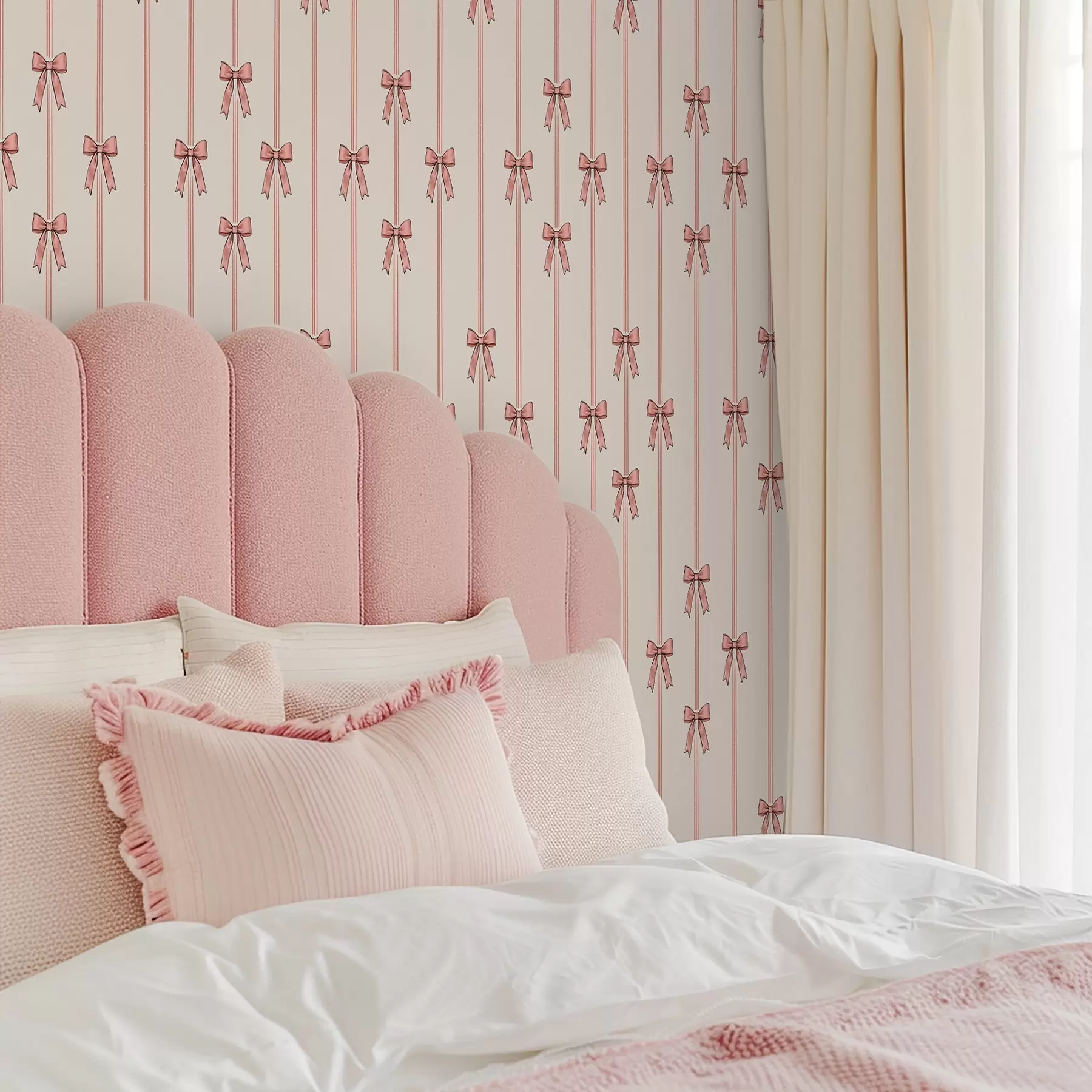 Fototapeta Pionowe wstążki z kokardkami, tło w kolorze kości słoniowej a00653