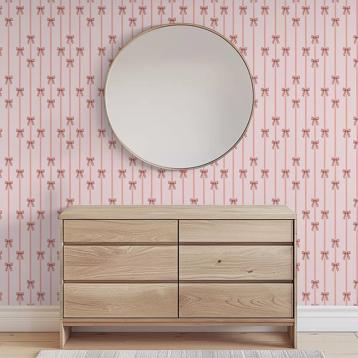 Tapeta Pionowe wstążki z kokardkami, pudrowo-różowe tło a00653v2