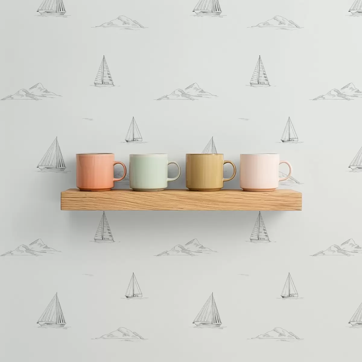 Tapeta Szkic jachtów i wysp, jasne tło a00654v2