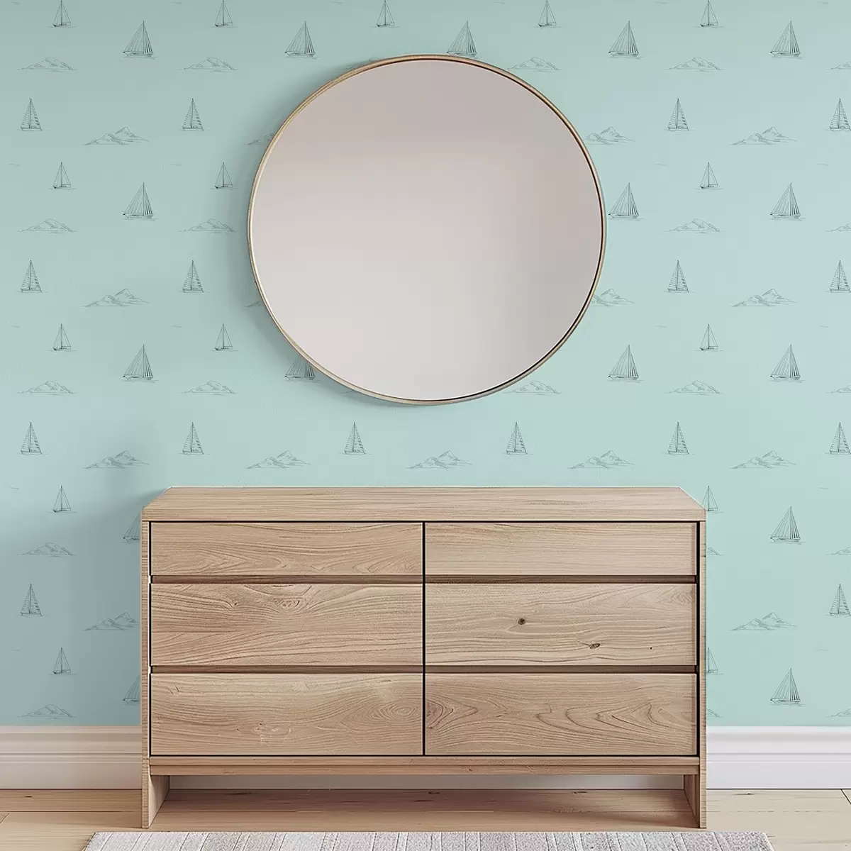 Tapeta Szkic jachtów i wysp, miętowo-zielone tło a00654v4