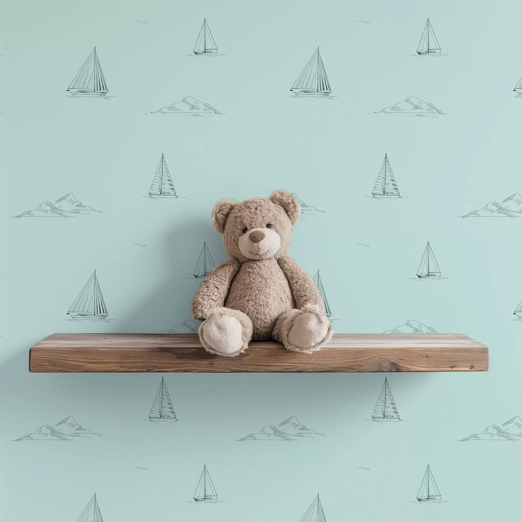 Fototapeta Szkic jachtów i wysp, miętowo-zielone tło a00654v4