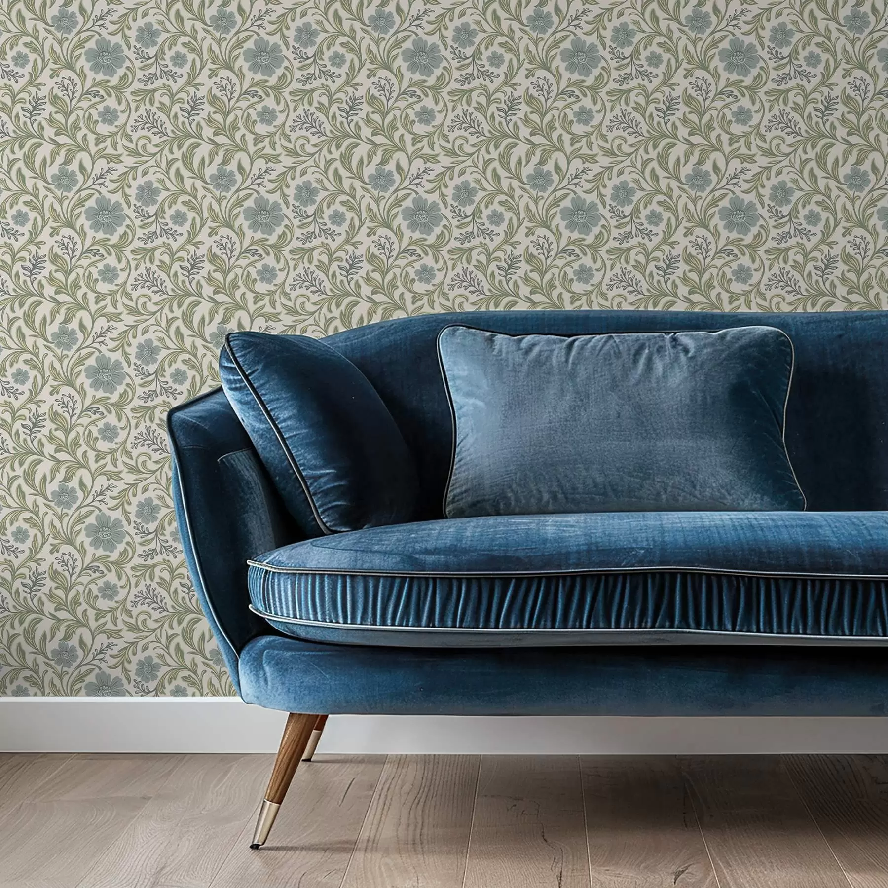 Fototapeta Szałwiowo-szary ornament kwiatowy na jasnym tle a00712