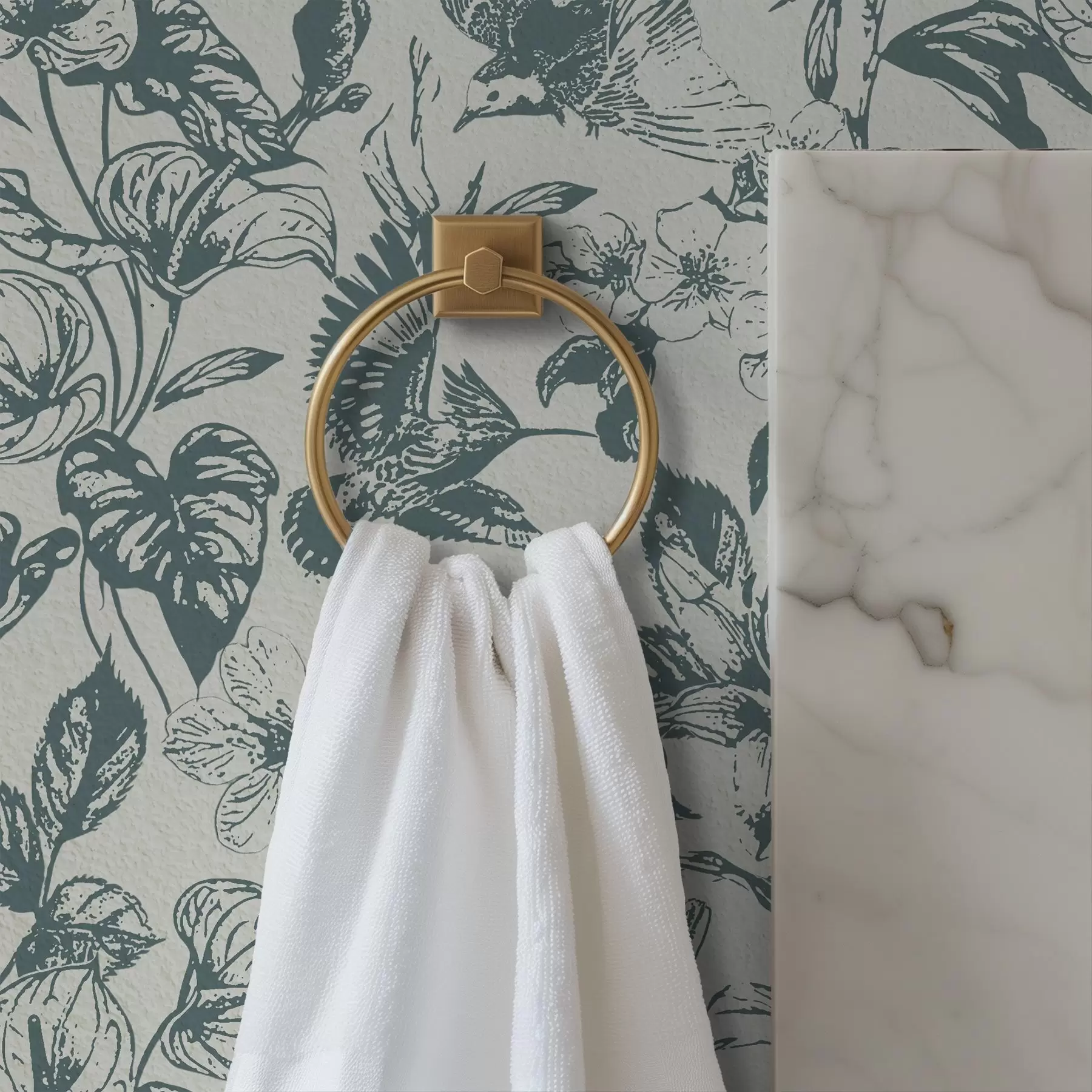 Fototapeta Monochromatyczna ornamentyka kwiatowa z ptakami a00737