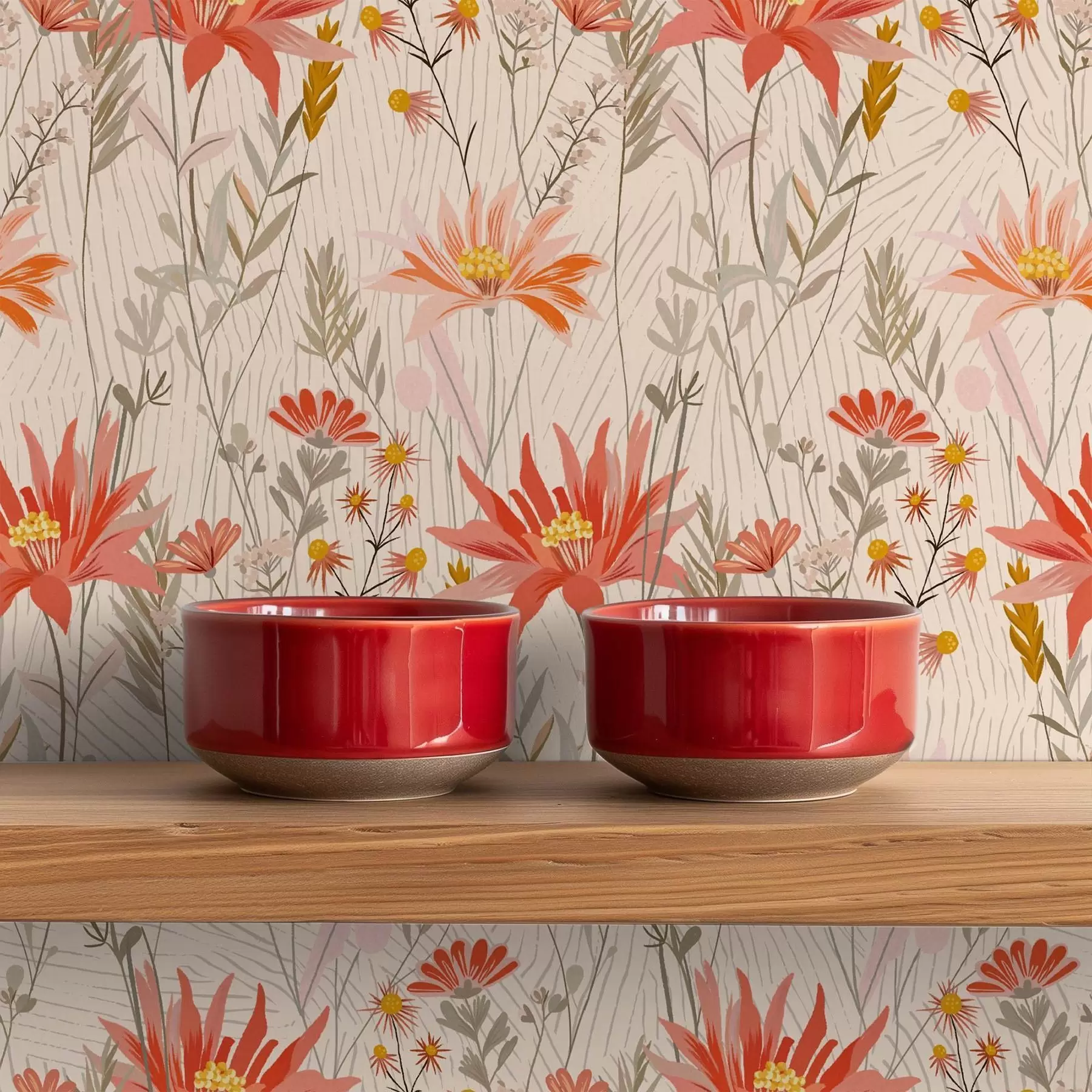 Fototapeta Kwiaty polne w ciepłych odcieniach na beżowym tle a00751