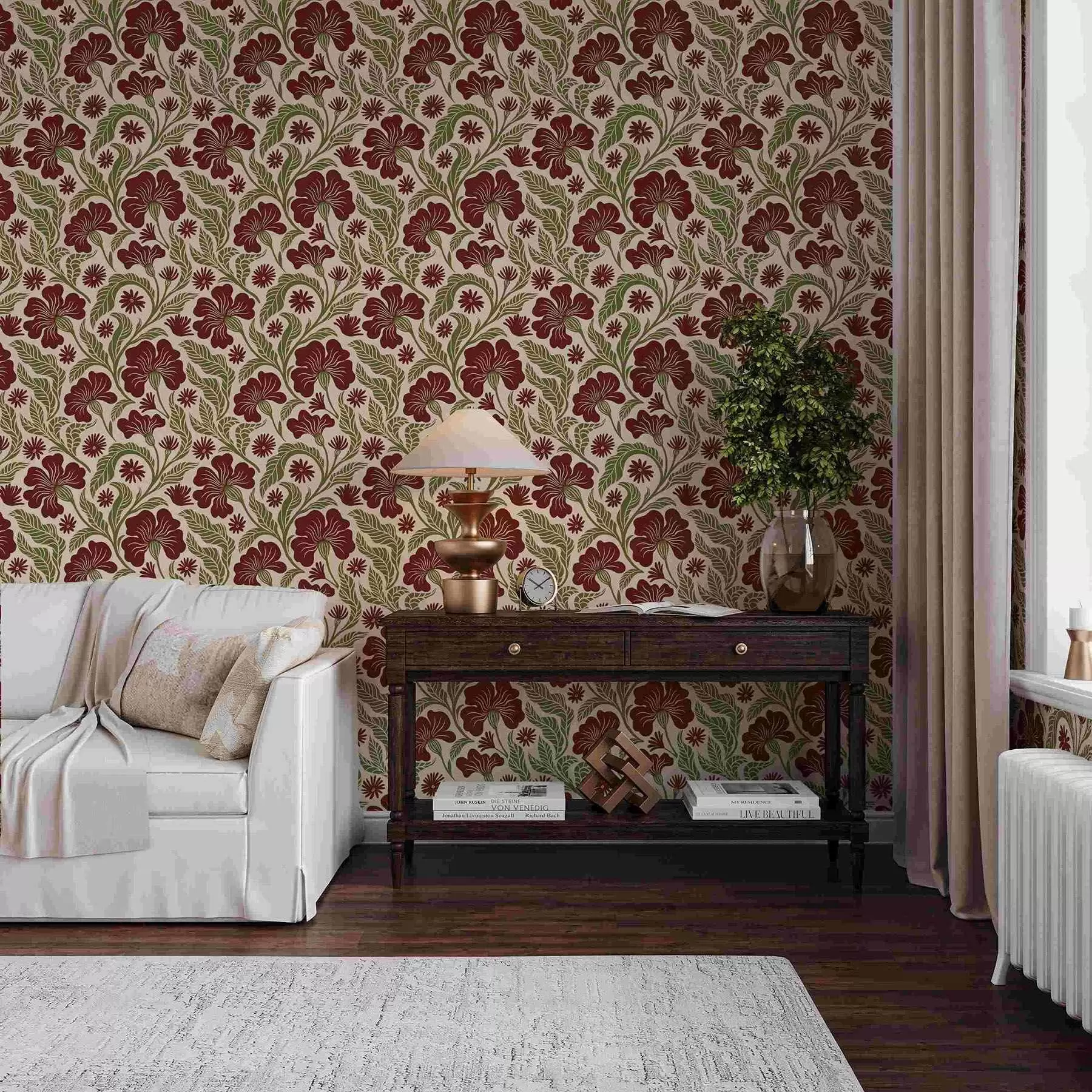 Fototapeta Burgundowe kwiaty z zielonymi liśćmi na jasnym tle a00761