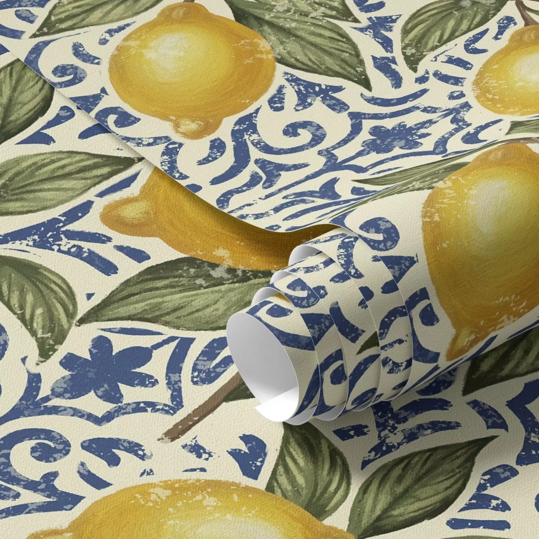 Fototapeta Gałęzie cytryny na niebieskim tle ozdobnym a00763