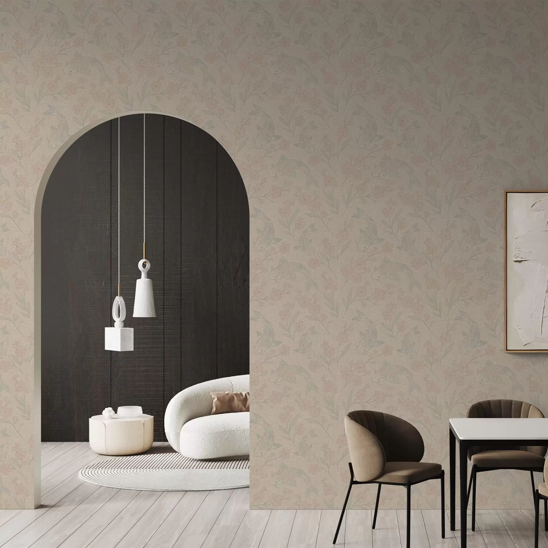 Fototapeta Karpie wśród kwiatów w delikatnych odcieniach beżowo-różowych a00766