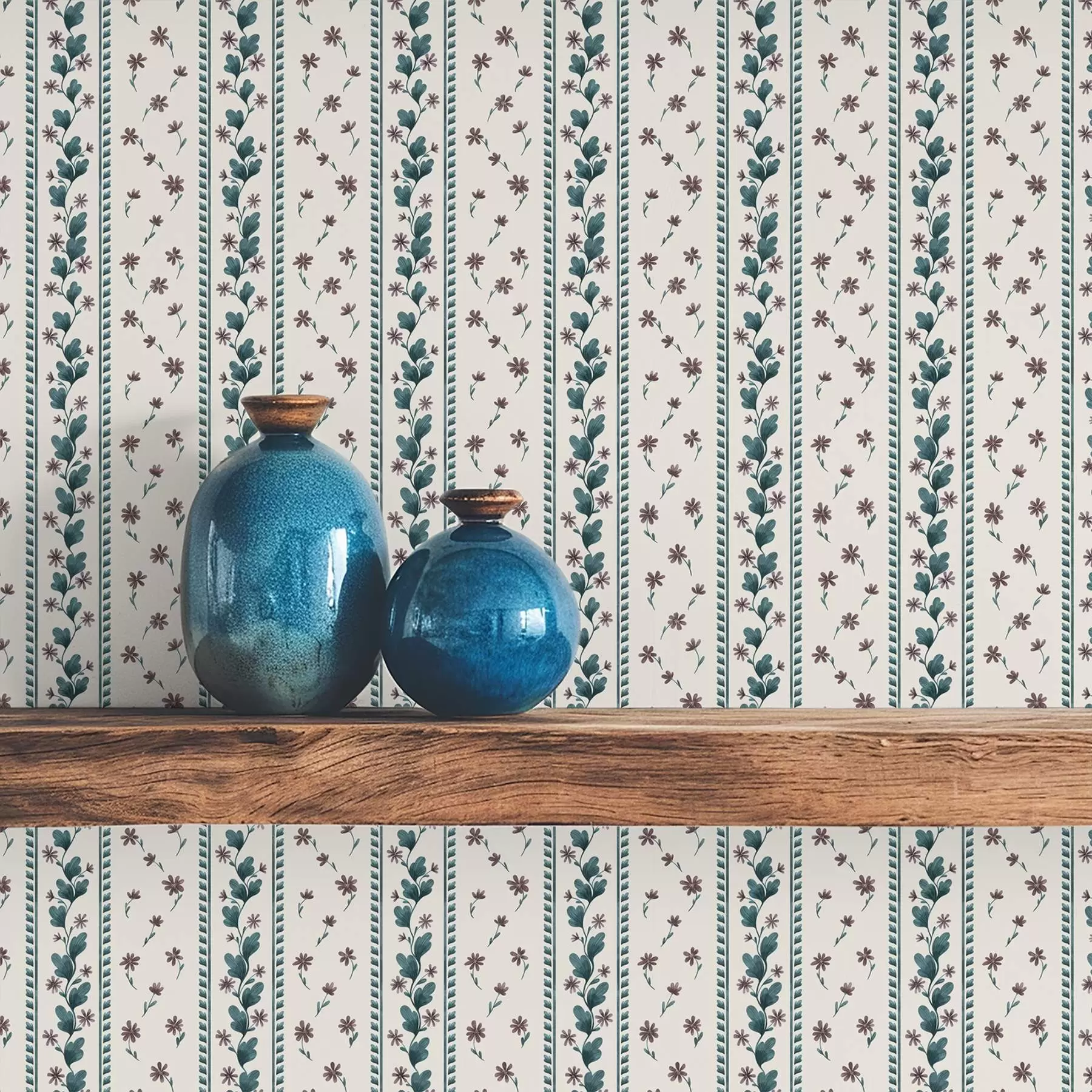 Fototapeta Pionowe paski w kwiatowy wzór w odcieniach niebieskiego i brązowego a00811