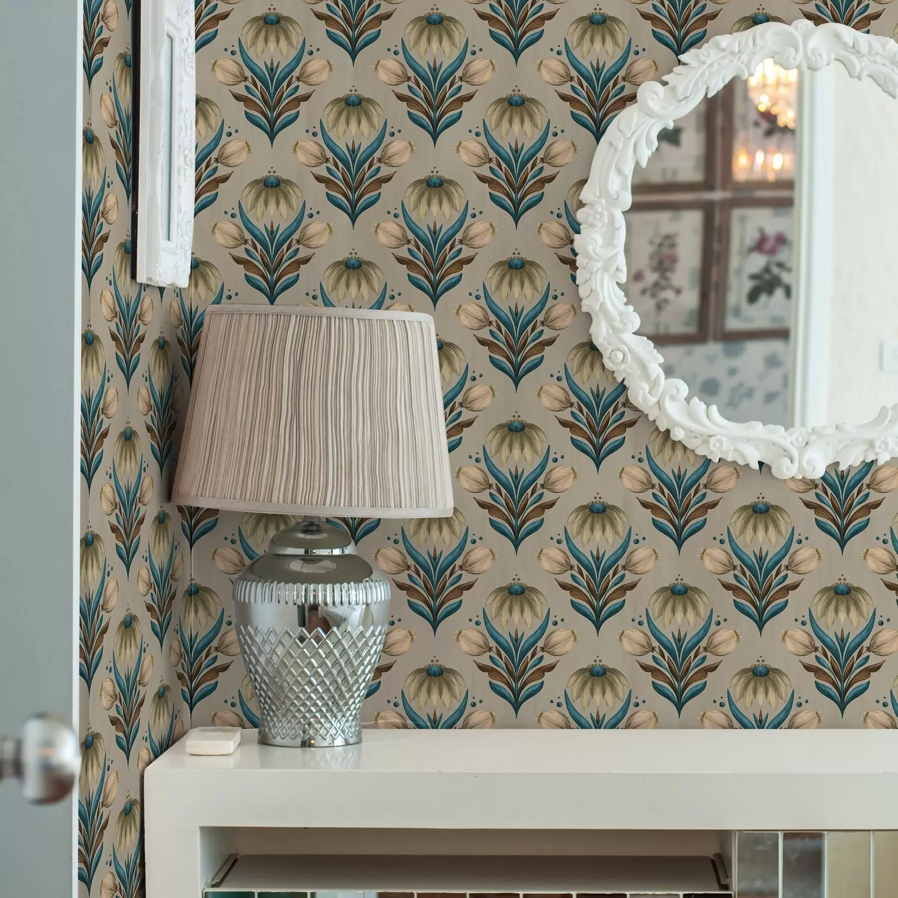 Fototapeta Symetryczny ornament kwiatowy w ciepłych odcieniach a00812