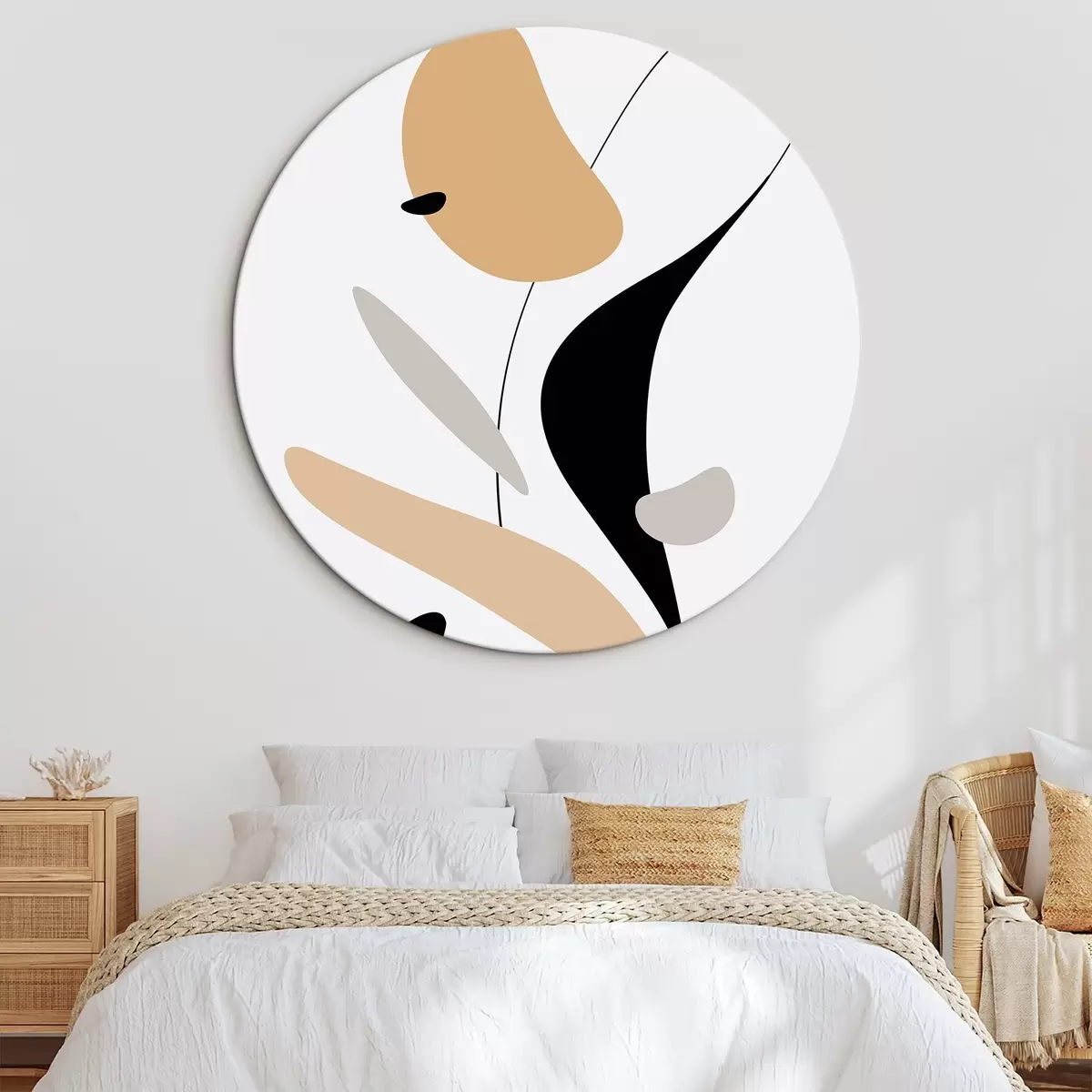 Okrągłe obrazy Abstrakcyjna kompozycja z plamami i liniami r46350