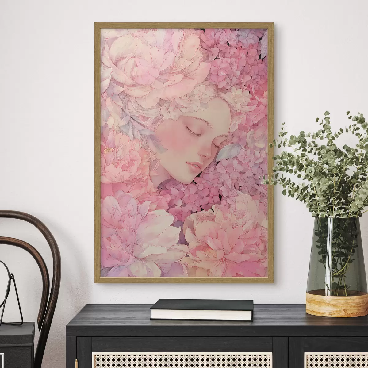 Plakat Twarze z piwoniami f46363