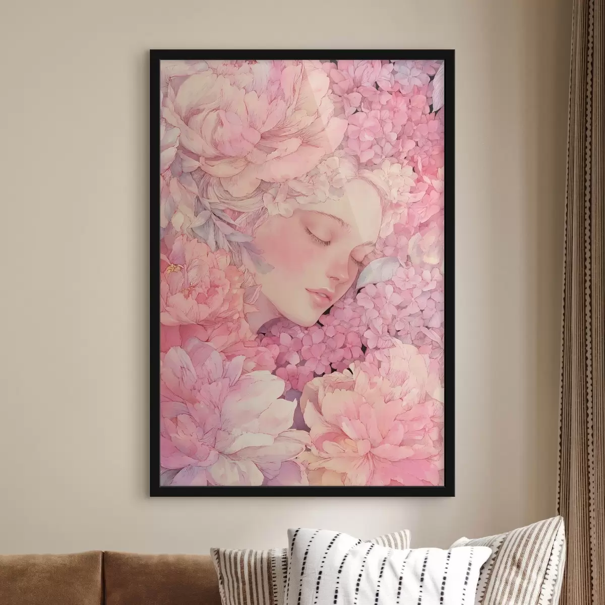 Plakat Twarze z piwoniami f46363