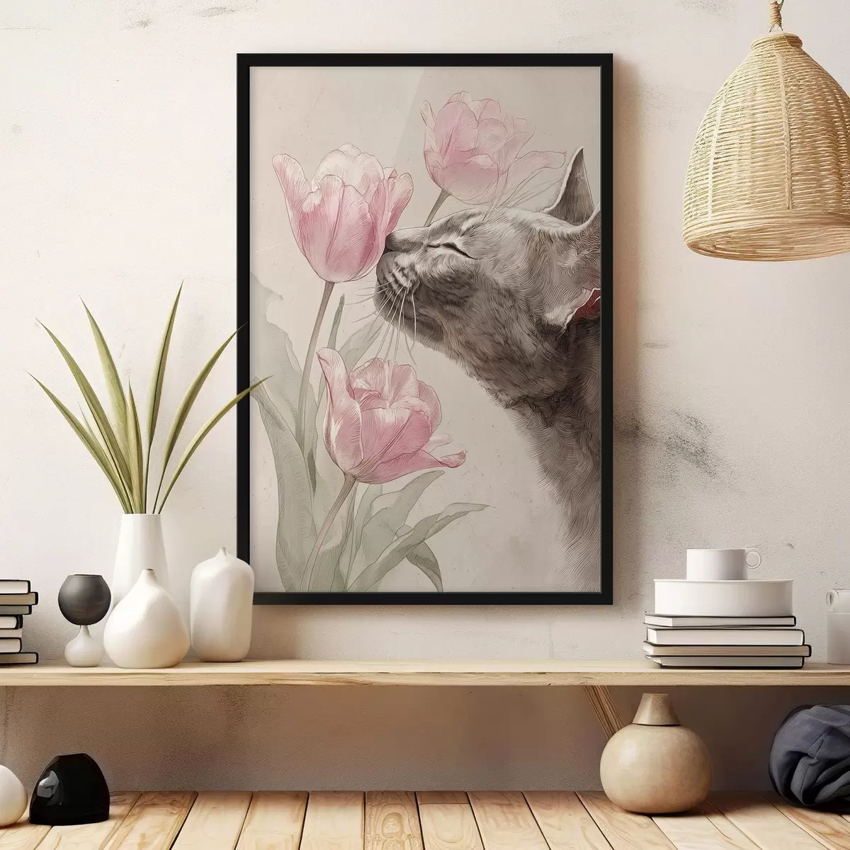 Plakat Kot i kwiaty f46427