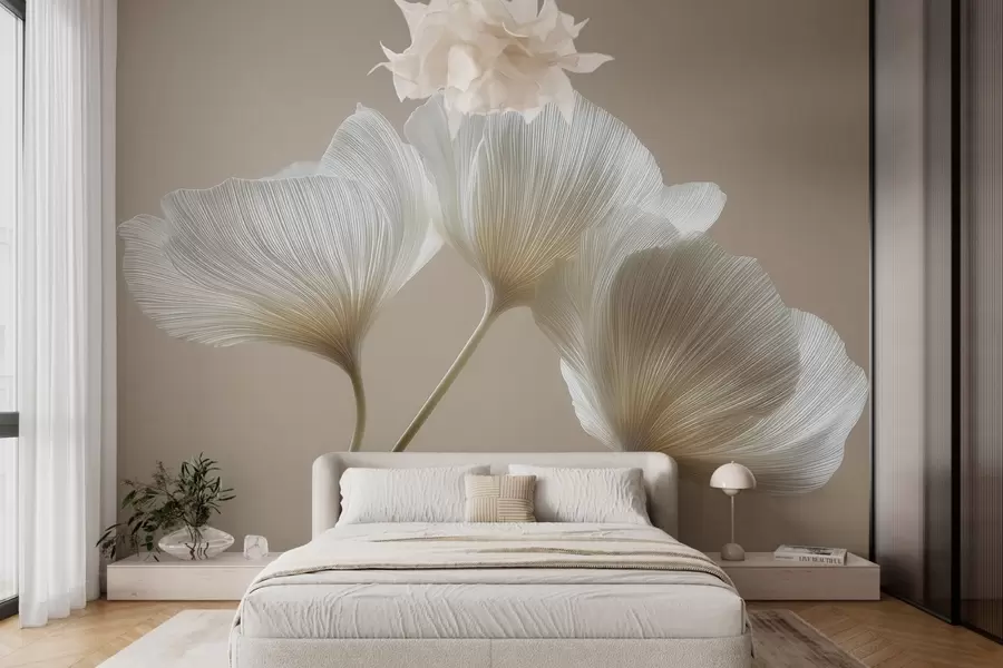 Fototapeta trzy delikatne kwiaty na beżowym tle w04810