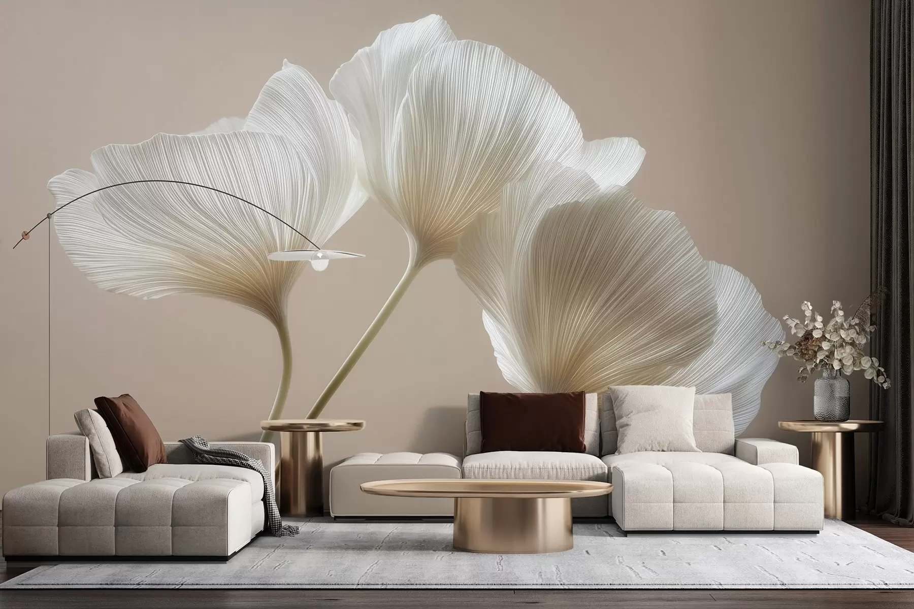 Fototapeta trzy delikatne kwiaty na beżowym tle w04810