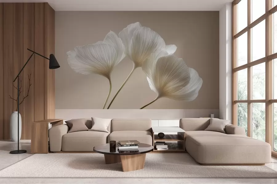 Fototapeta trzy delikatne kwiaty na beżowym tle w04810