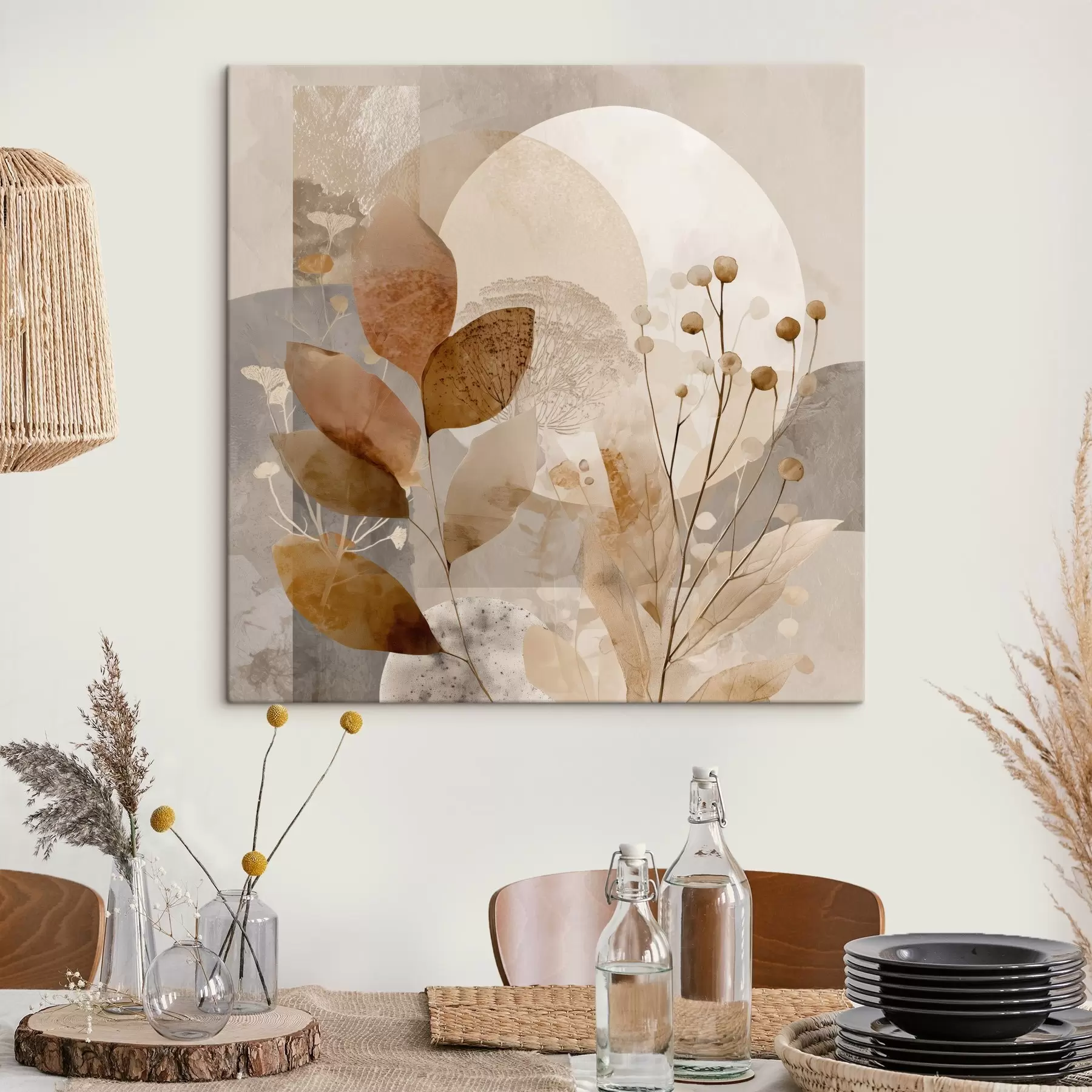 Obraz Kwiatowy wzór w kolorze beżowym i brązowym s46308