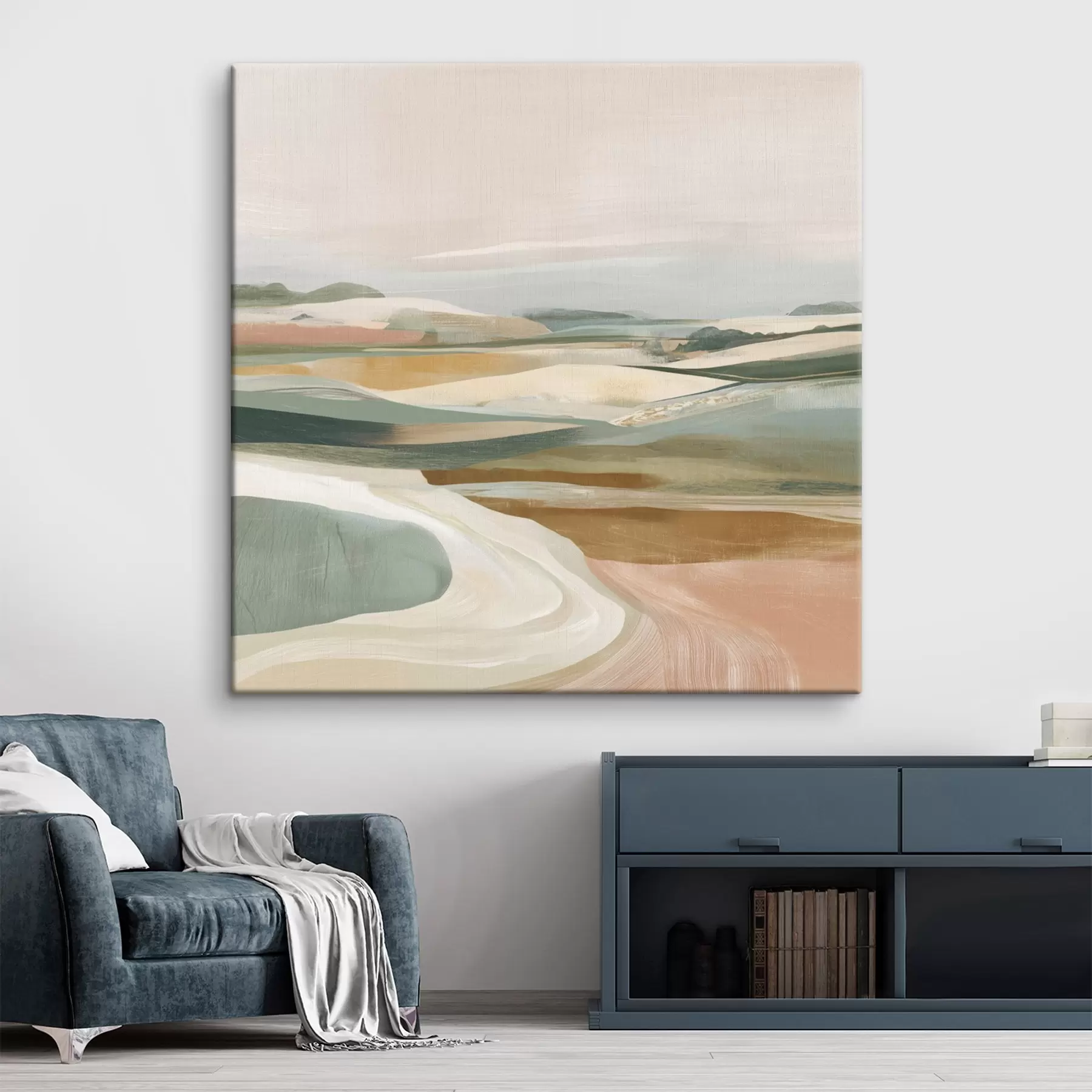 Obraz Widok na wieś z polami i drogą w stylu akwareli s46317