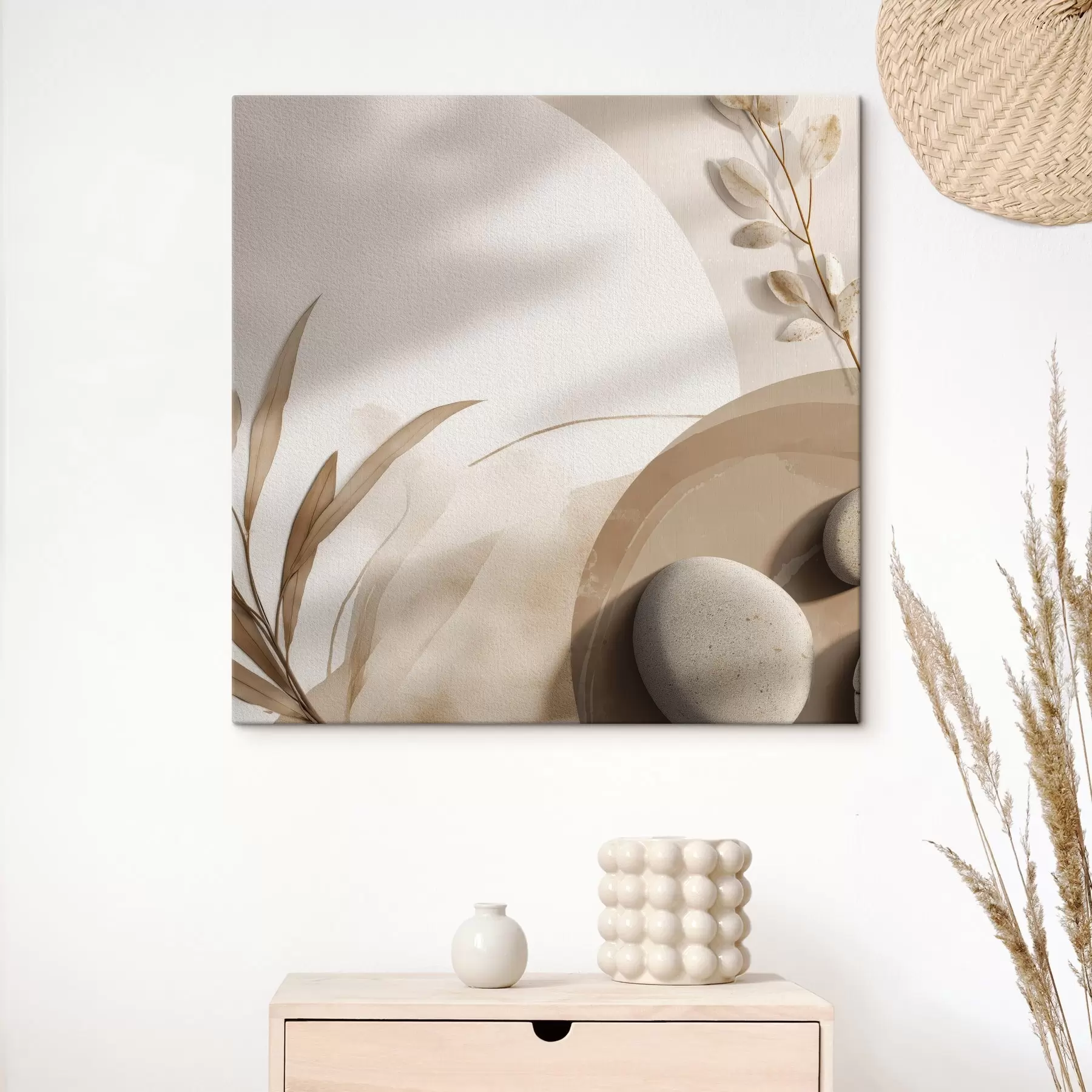 Obraz Kamienie i cienie na ścianie w odcieniach beżu s46311
