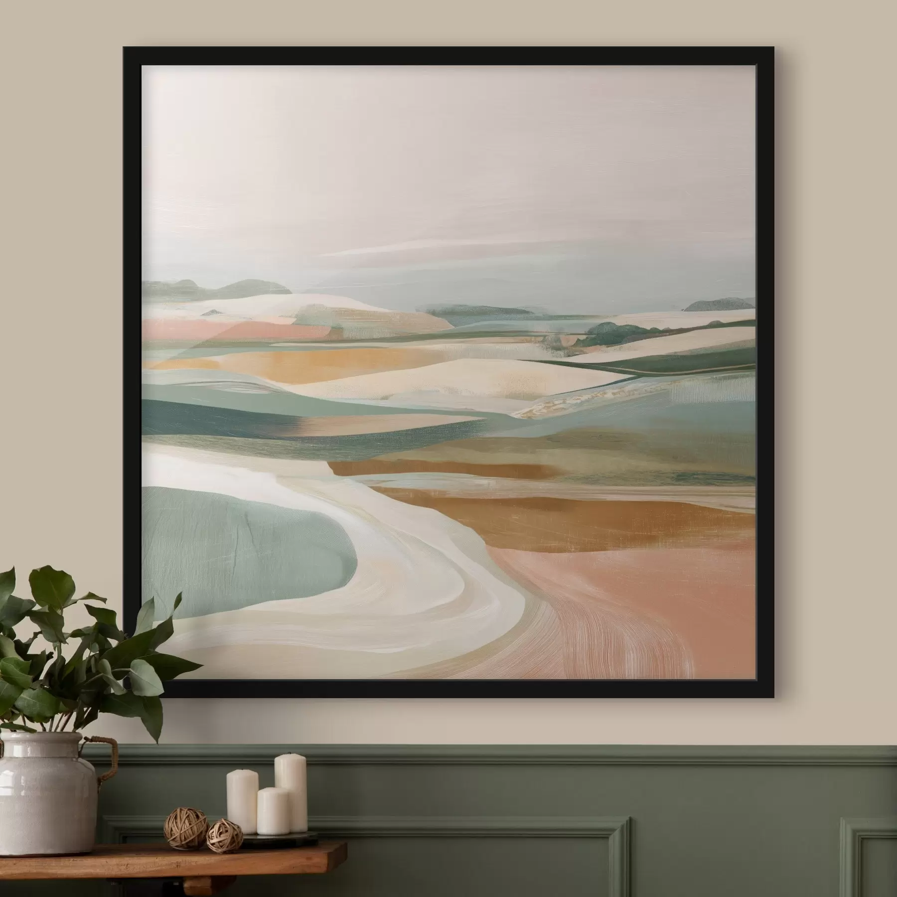 Fototapeta Widok na wieś z polami i drogą w stylu akwareli f46317