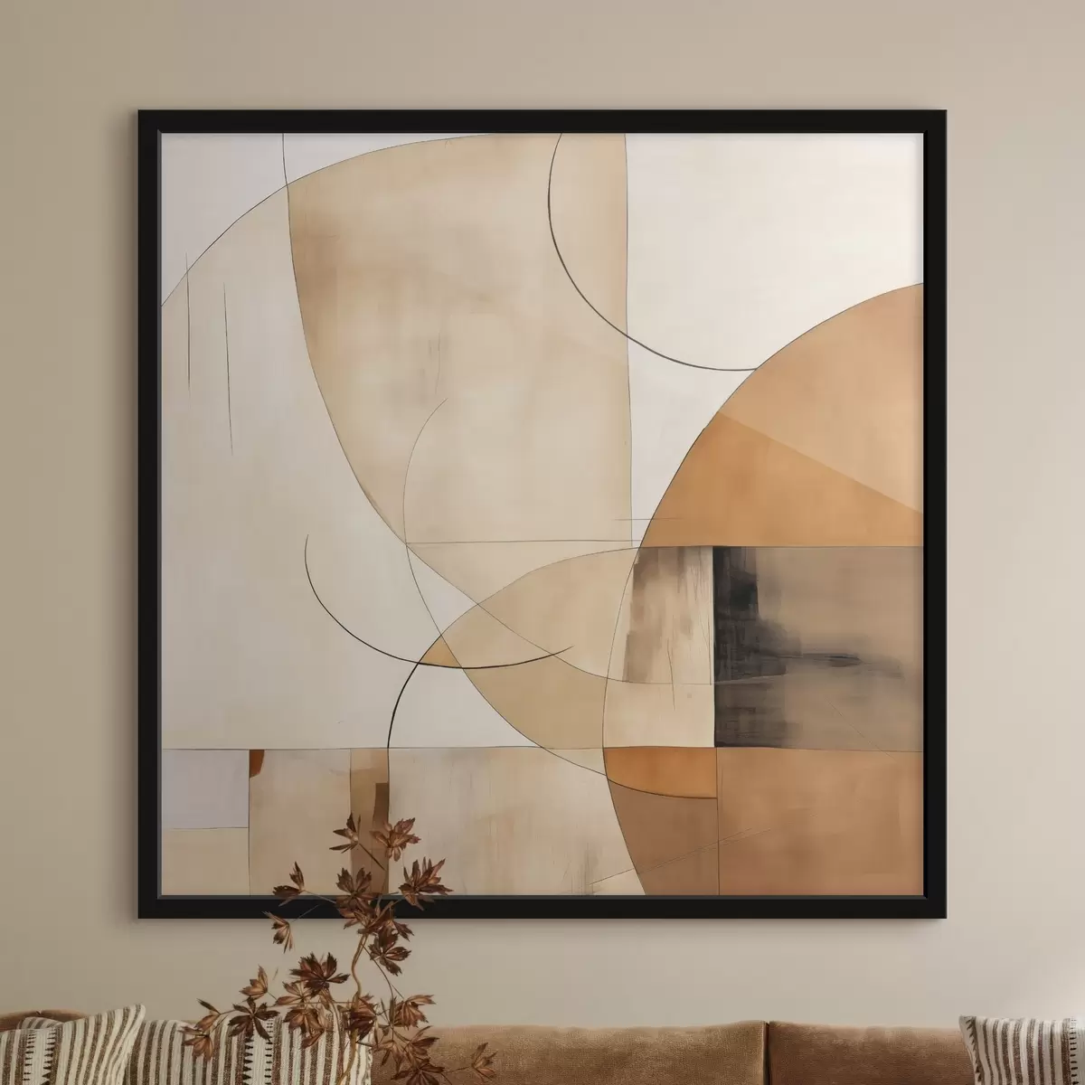 Plakat Geometryczna abstrakcja z zakrzywionymi liniami i beżowymi odcieniami f46320
