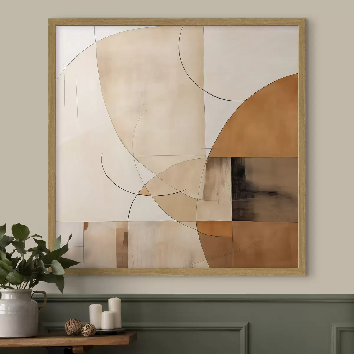 Plakat Geometryczna abstrakcja z zakrzywionymi liniami i beżowymi odcieniami f46320