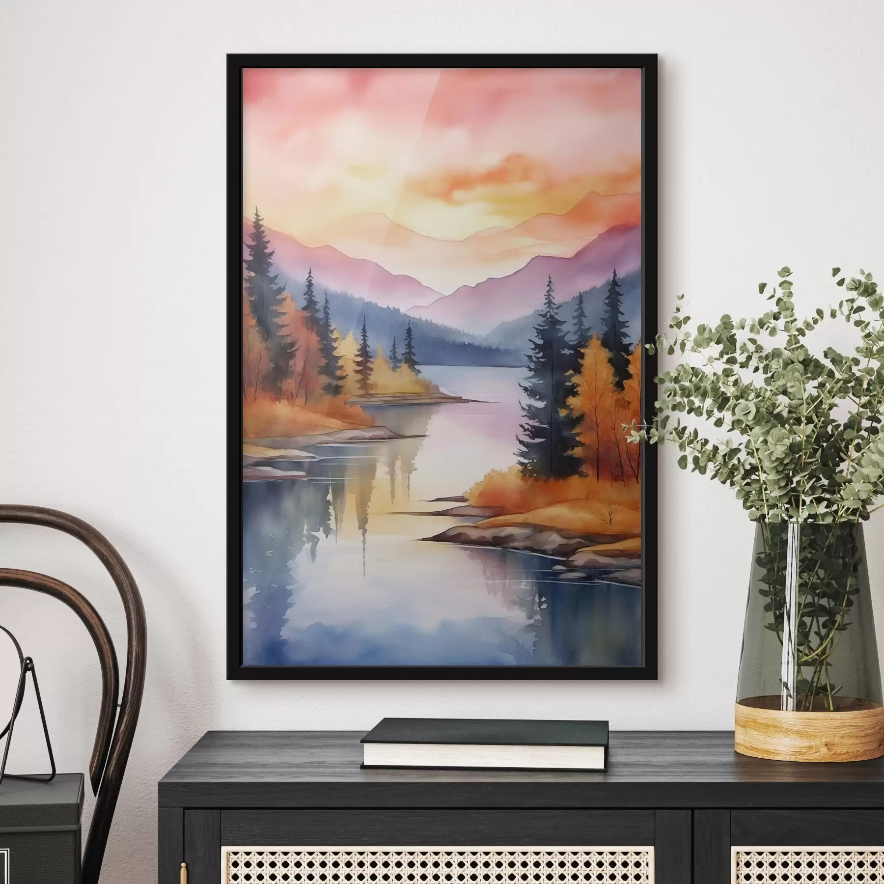 Fototapeta Jesienny krajobraz nad jeziorem z jasnym niebem f46155