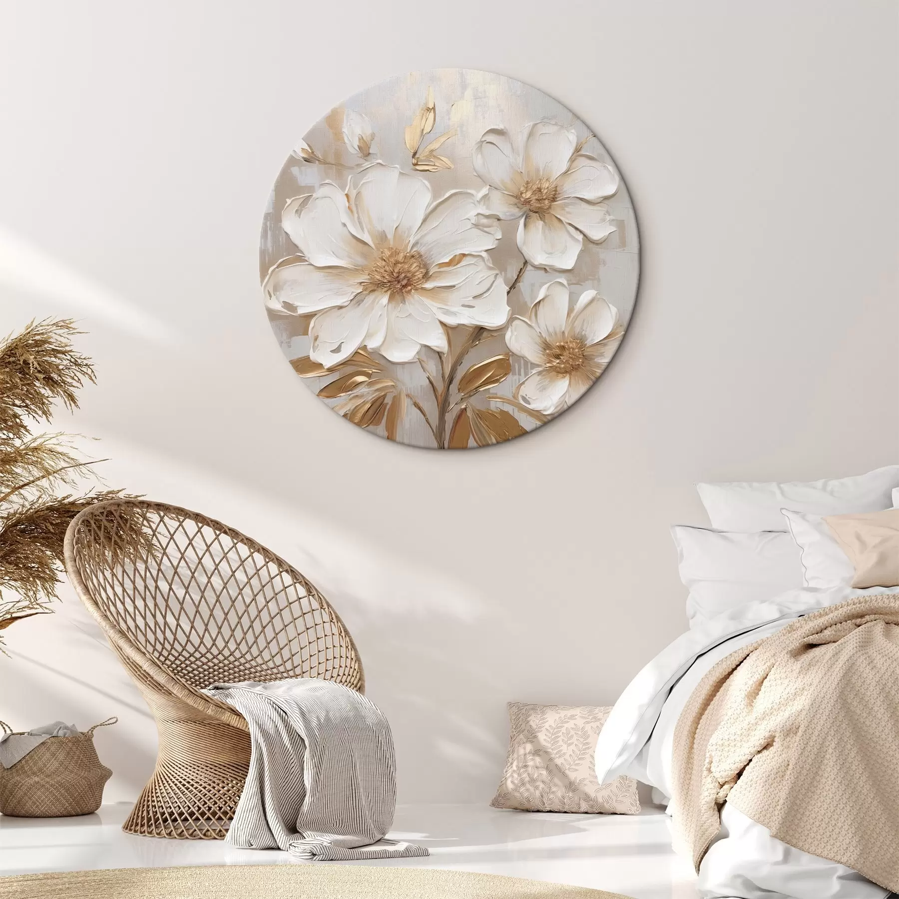 Obraz Teksturowane kwiaty na jasnym tle w ciepłych odcieniach r46166