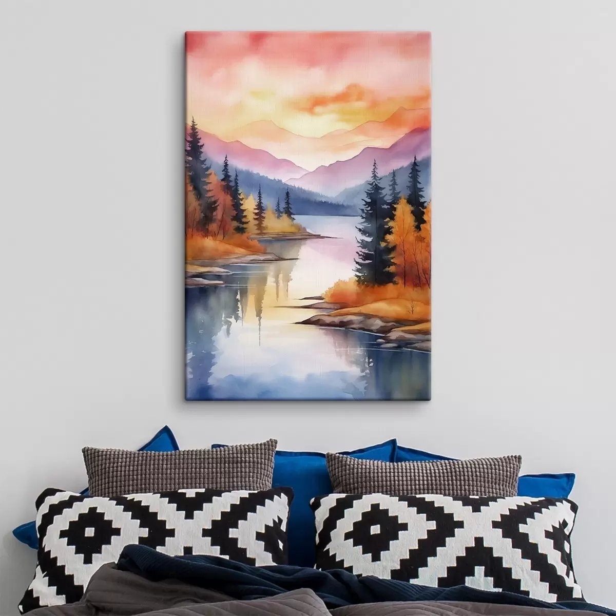 Obraz Jesienny krajobraz nad jeziorem z jasnym niebem s46155