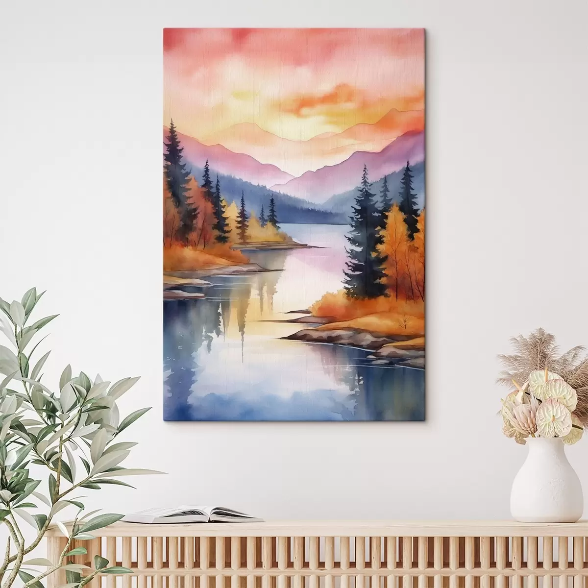 Obraz Jesienny krajobraz nad jeziorem z jasnym niebem s46155