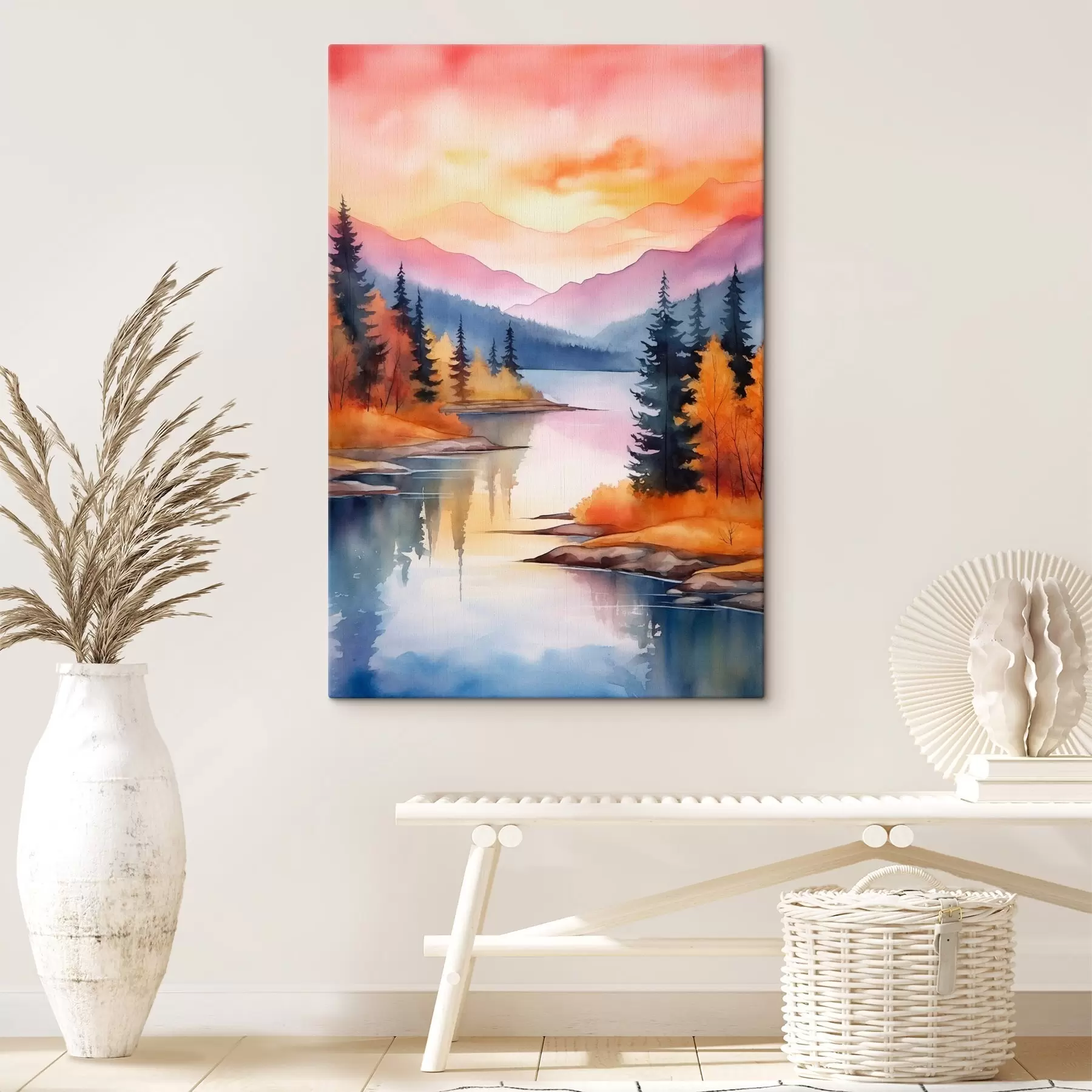 Obraz Jesienny krajobraz nad jeziorem z jasnym niebem s46155