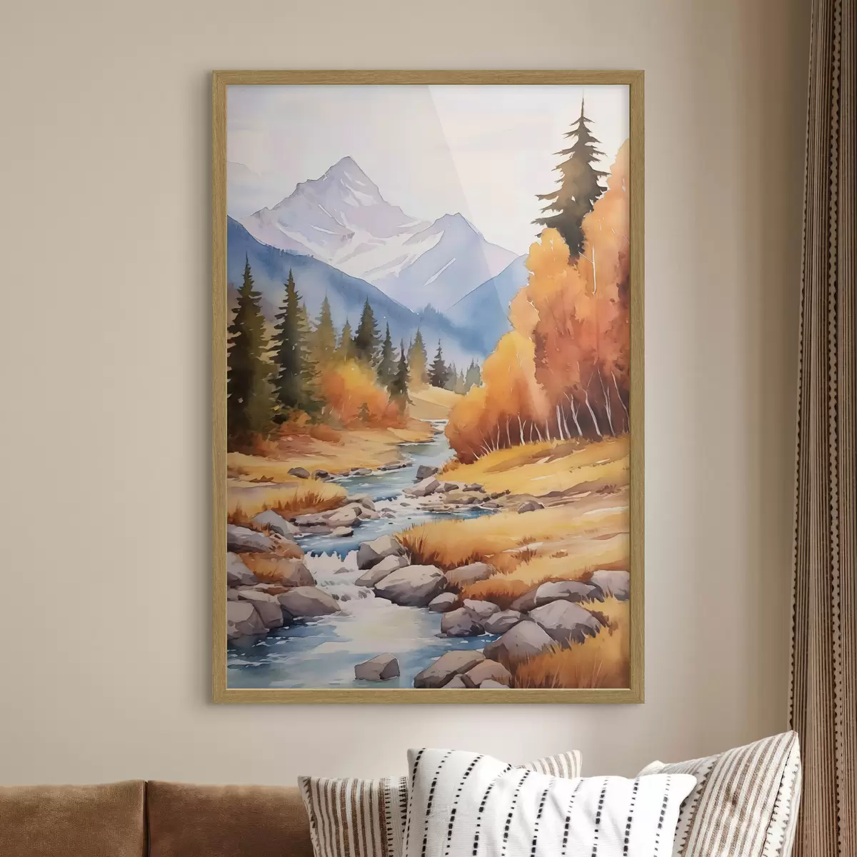 Plakat Jesienna górska sceneria z rzeką i bujnym lasem f46187