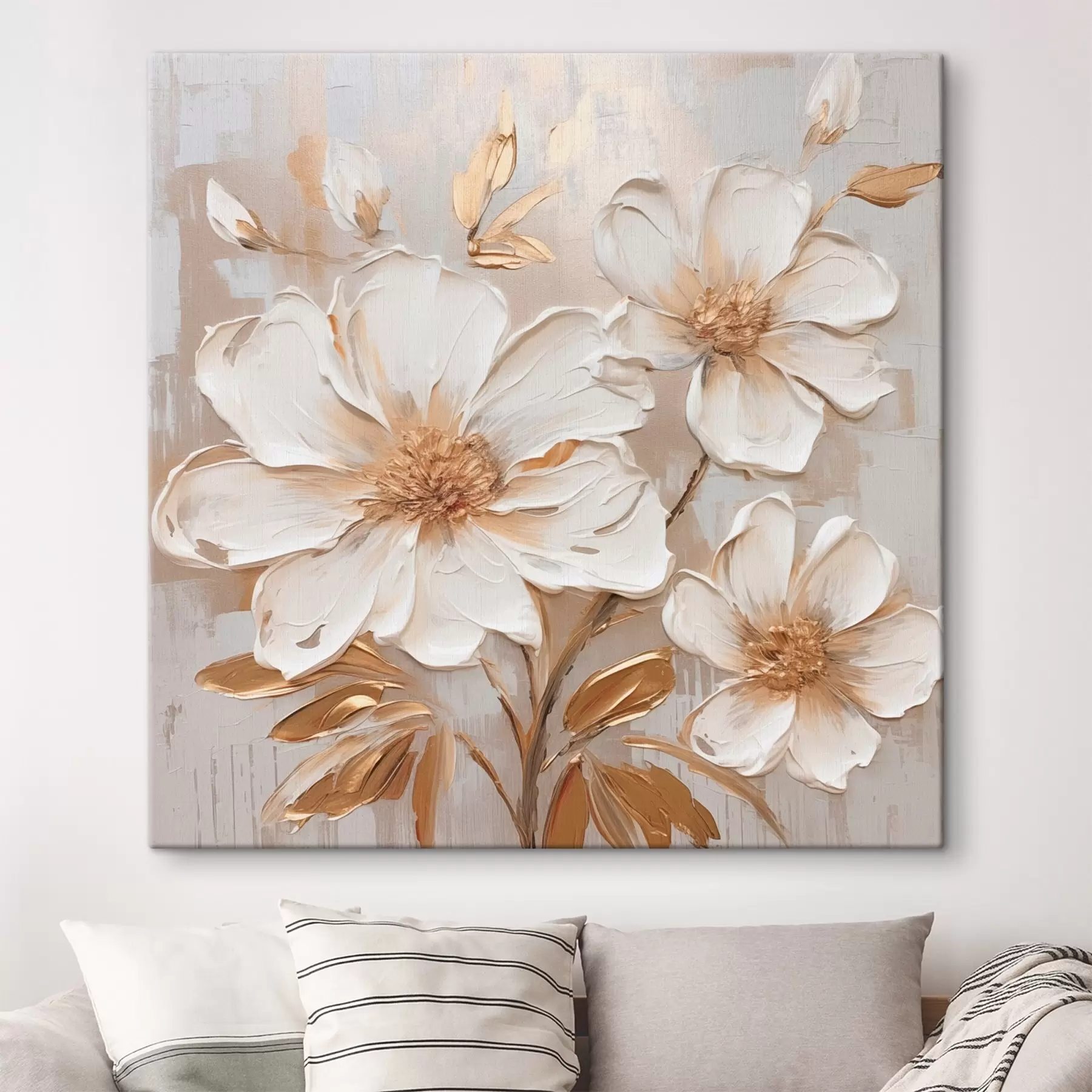 Obraz Teksturowane kwiaty na jasnym tle w ciepłych odcieniach s46166