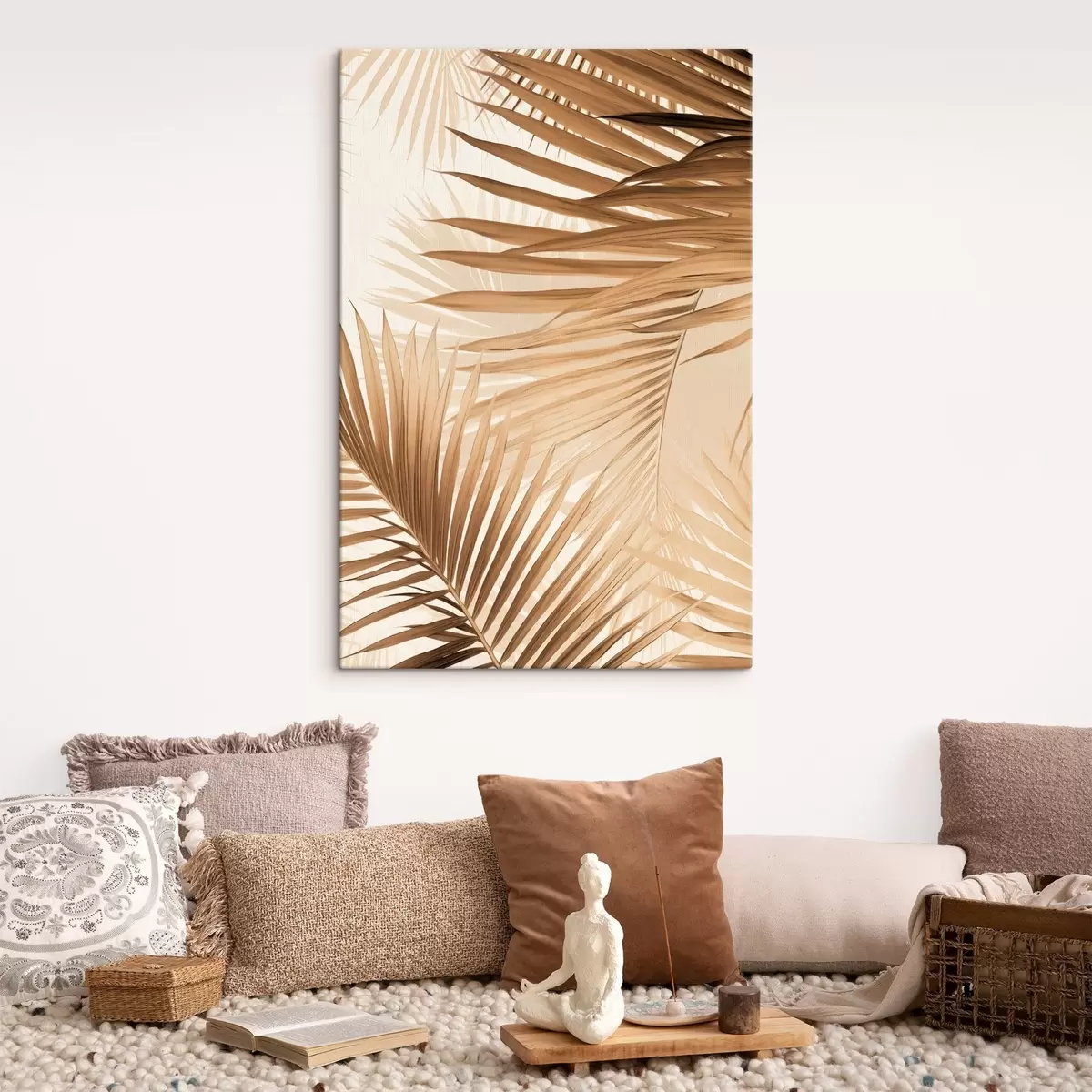 Obraz Abstrakcyjne liście palmowe w brązowych odcieniach, tropikalne, botaniczne, naturalne, minimalistyczne, eleganckie, nowoczesne wzornictwo s46275