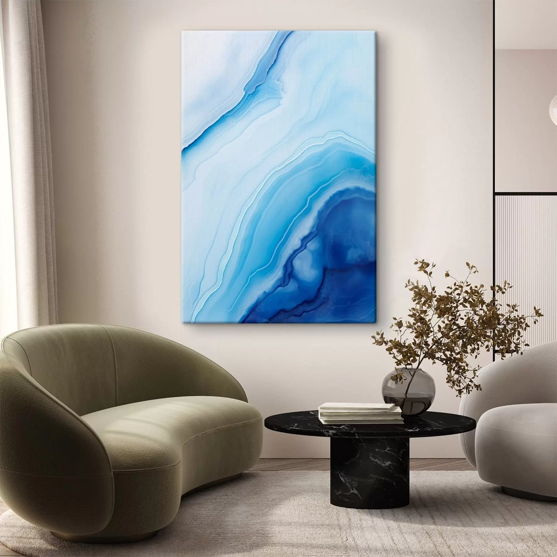 Obraz Abstrakcyjny wzór z niebieskiego i białego agatu, wirujące linie i gradienty, gładka faktura, sztuka nowoczesna, minimalistyczny s46290