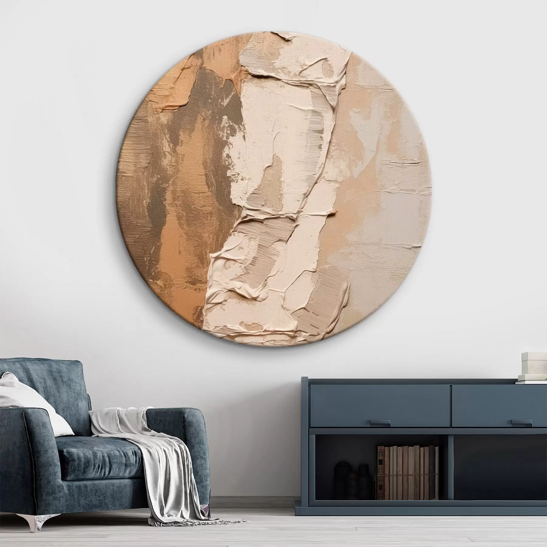 Obraz Malarstwo abstrakcyjne z grubymi pociągnięciami pędzla, beżowymi i brązowymi odcieniami, teksturowaną powierzchnią, neutralną paletą kolorów r46272