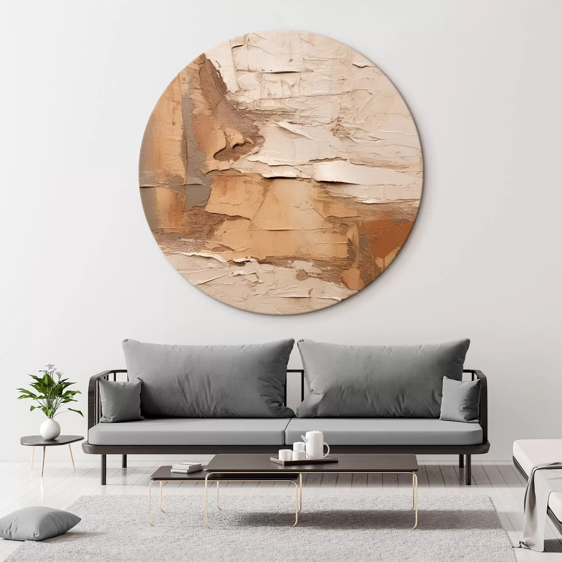 Obraz Malarstwo abstrakcyjne z grubymi pociągnięciami pędzla, beżowymi i brązowymi odcieniami, teksturowaną powierzchnią, neutralną paletą kolorów r46273