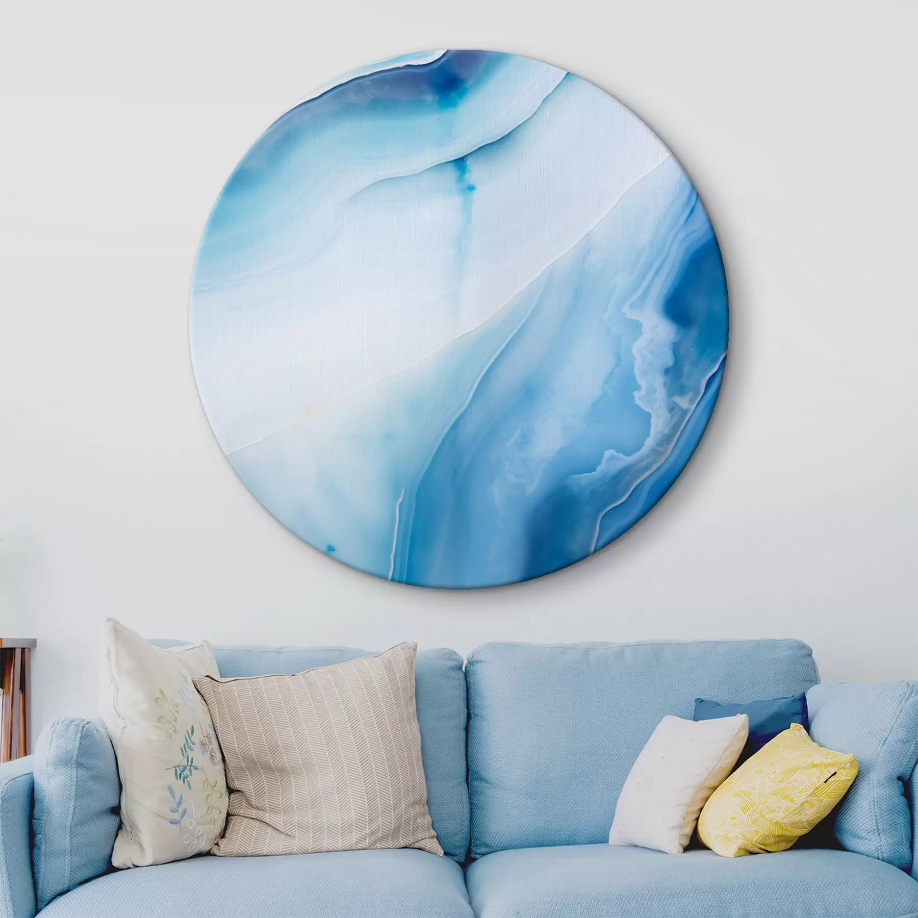 Obraz Abstrakcyjny wzór z niebieskiego i białego agatu, wirujące linie i gradienty, gładka faktura, sztuka nowoczesna, minimalistyczny r46291