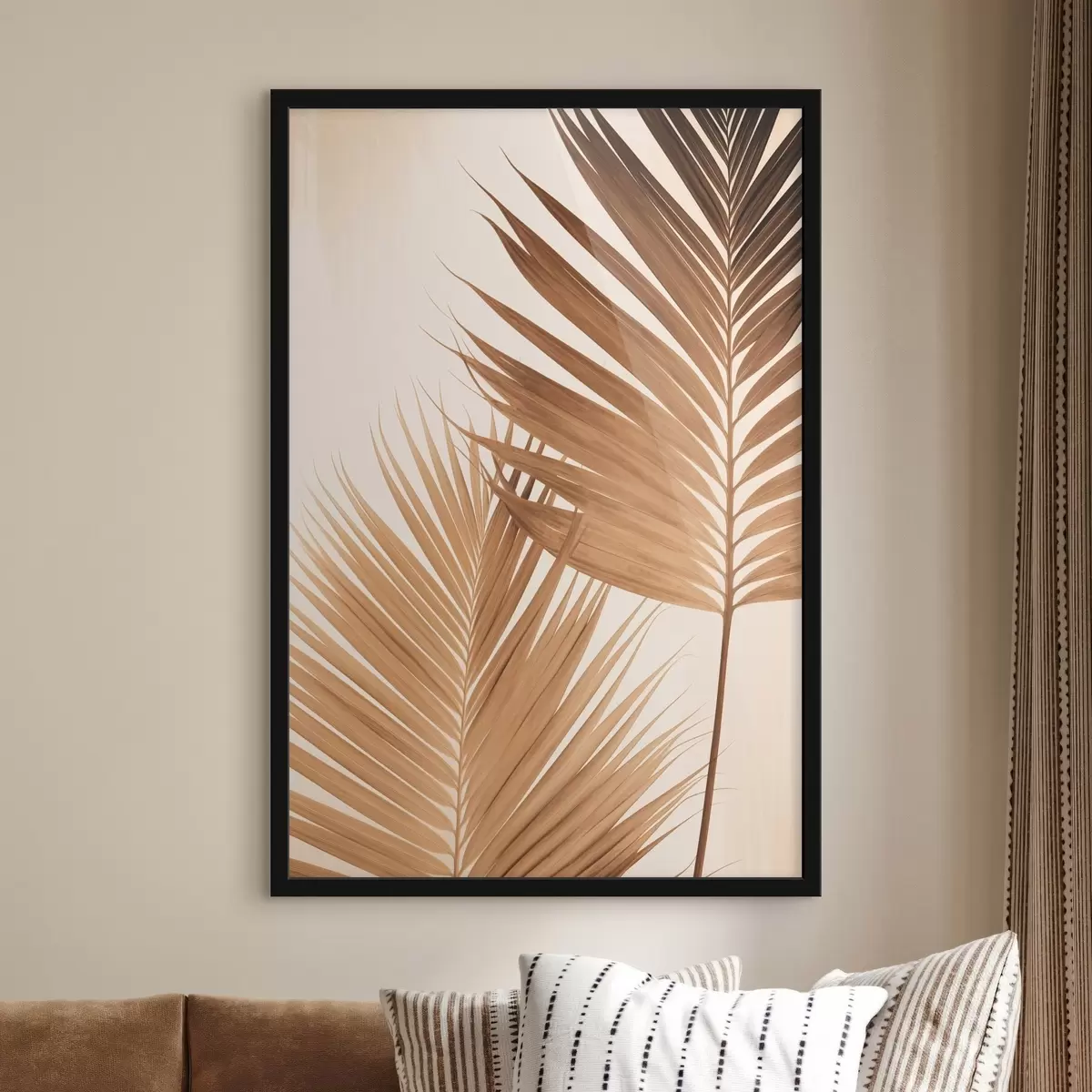Plakat Liście palmowe w brązowych odcieniach, neutralne tło, minimalistyczny styl, naturalne oświetlenie, tropikalny klimat f46274