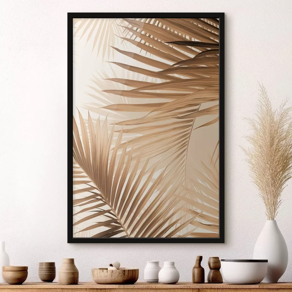 Plakat Abstrakcyjne liście palmowe w brązowych odcieniach, tropikalne, botaniczne, naturalne, minimalistyczne, eleganckie, nowoczesne wzornictwo f46275