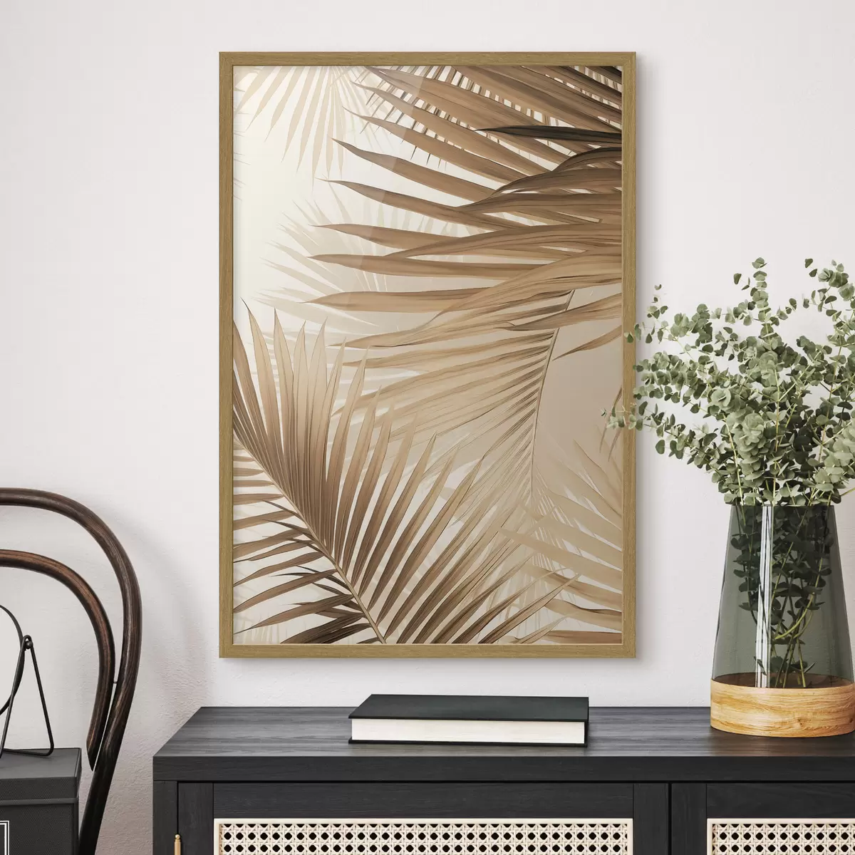 Plakat Abstrakcyjne liście palmowe w brązowych odcieniach, tropikalne, botaniczne, naturalne, minimalistyczne, eleganckie, nowoczesne wzornictwo f46275